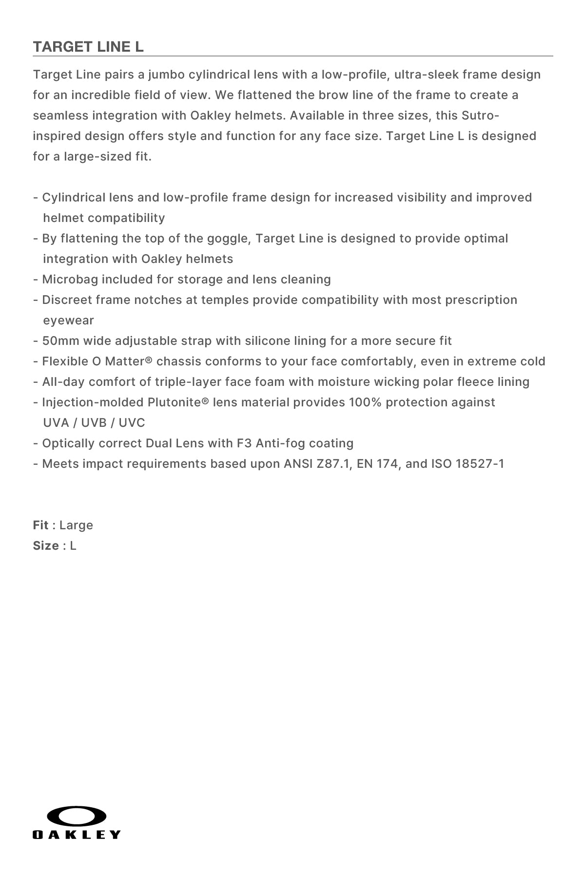 VERT ONE-SIZE [OAKLEY] TARGET LINE L MATTE BLACK W/ DARK GREY