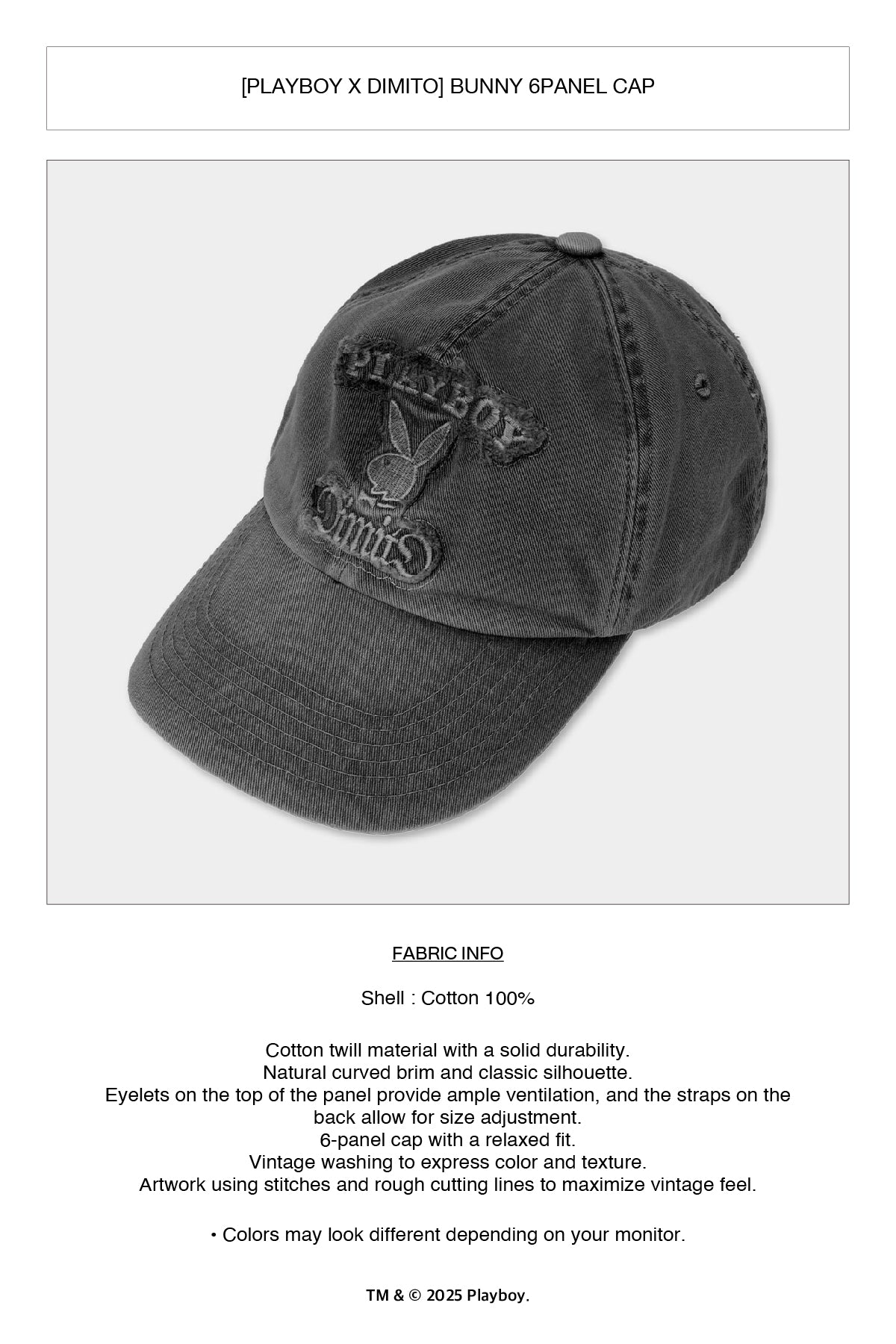 VERT ONE-SIZE [PLAYBOY x DIMITO] BUNNY 6PANEL CAP WASHED BLACK