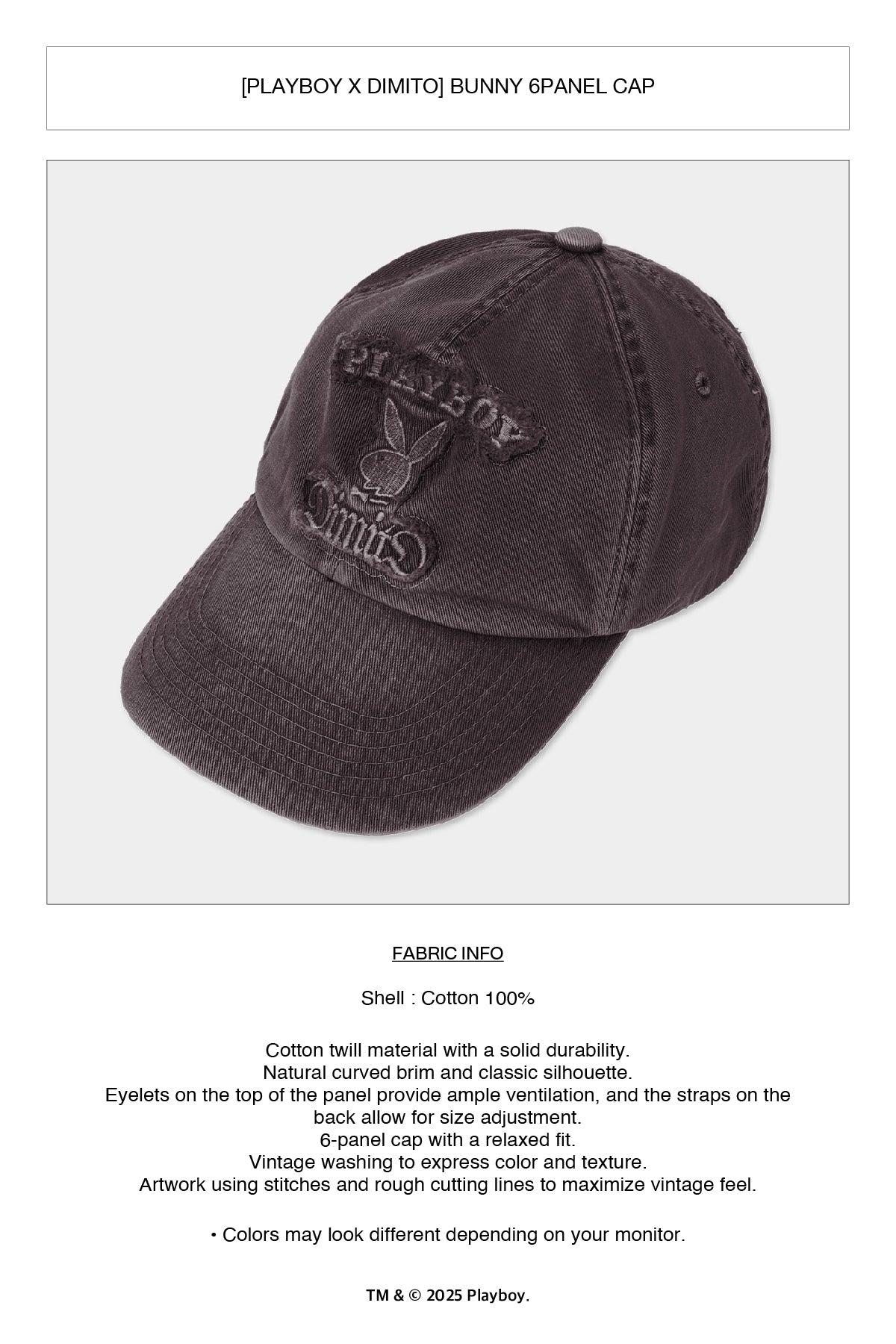 VERT ONE-SIZE [PLAYBOY x DIMITO] BUNNY 6PANEL CAP WASHED GREY