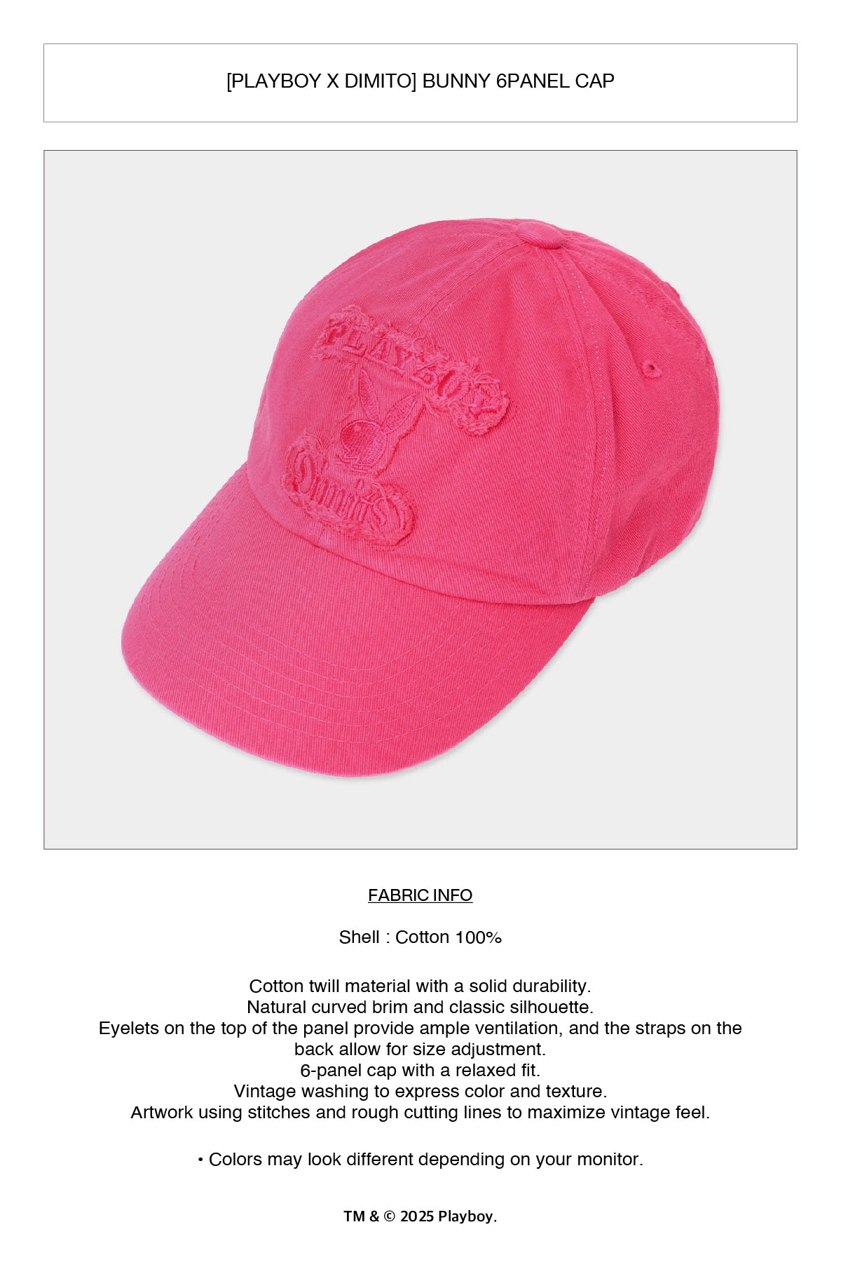 VERT ONE-SIZE [PLAYBOY x DIMITO] BUNNY 6PANEL CAP WASHED PINK