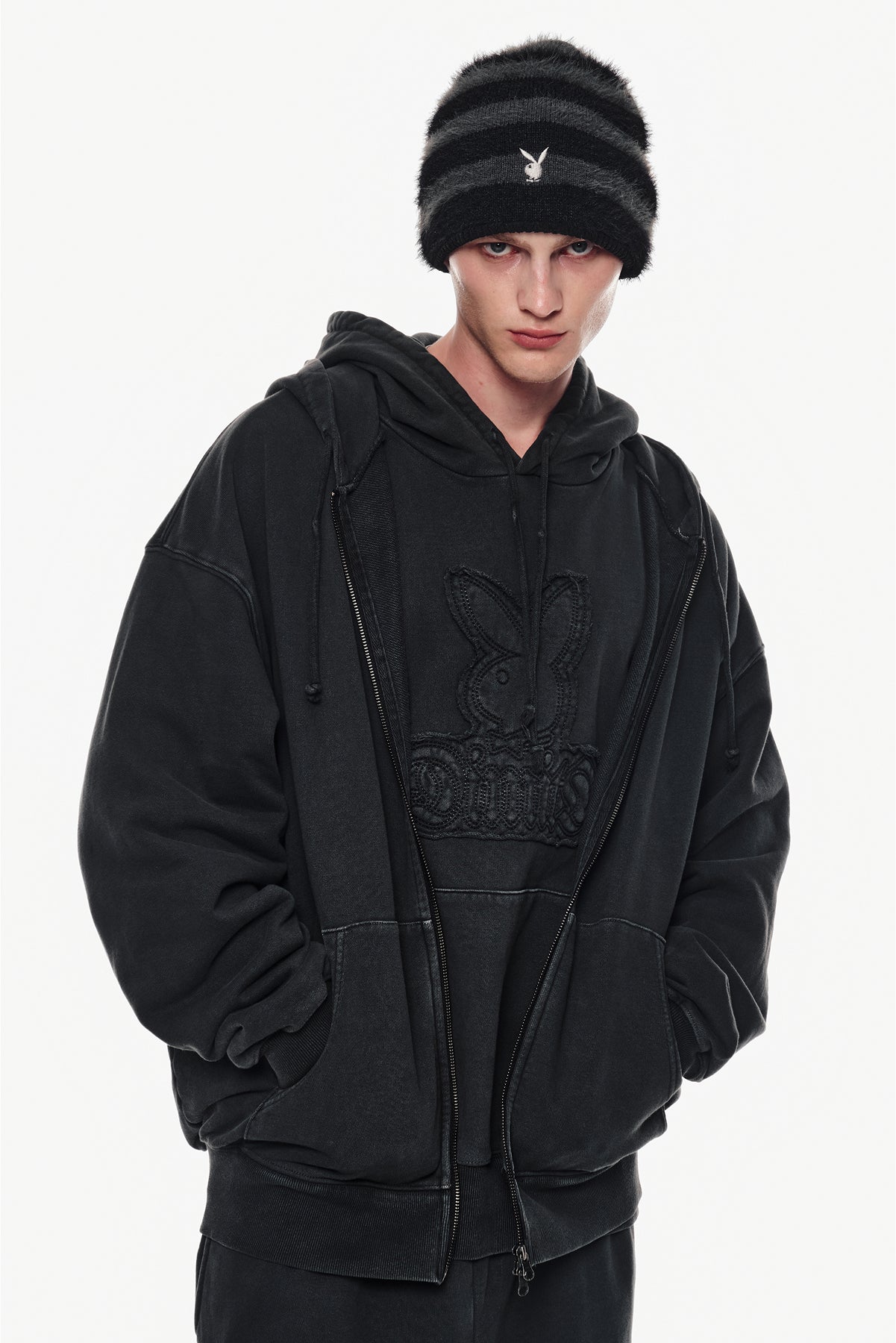 VERT ONE-SIZE [PLAYBOY x DIMITO] MOHAIR BEANIE STRIPE BLACK