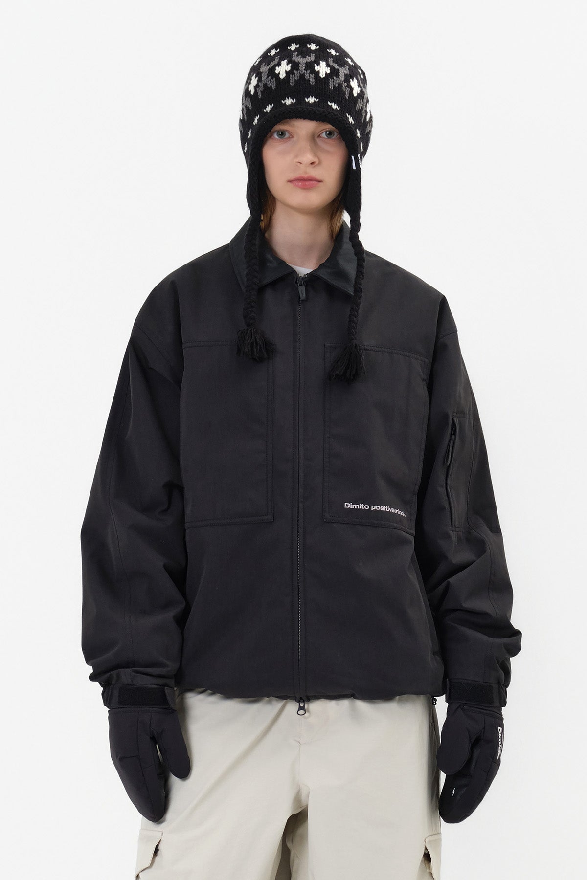 VERT ONE-SIZE SIMPLE CROCHET EAR FLAP BEANIE BLACK