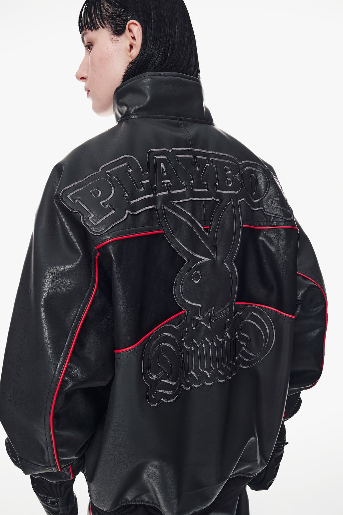 VERT [PLAYBOY x DIMITO] BLOCK FAUX LEATHER JACKET CEMENT GREY