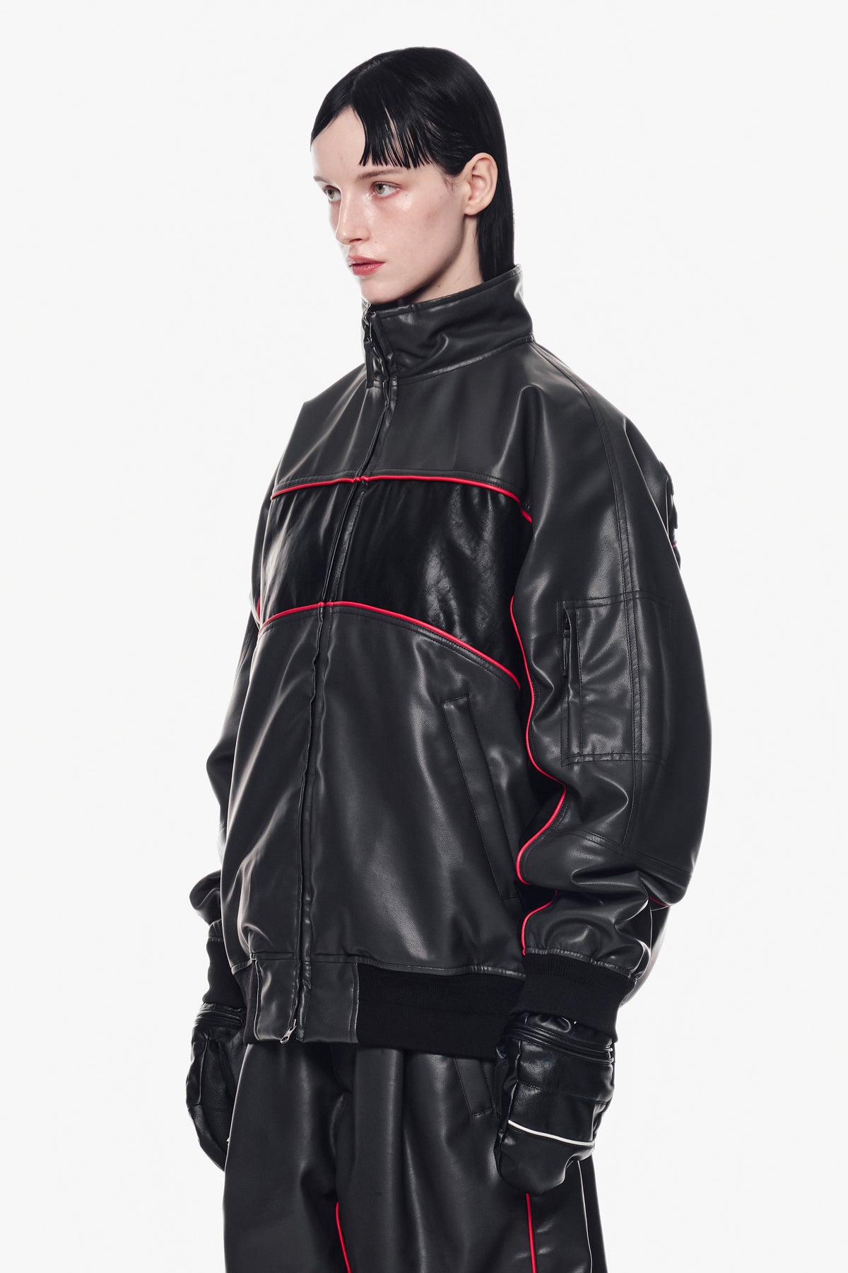 [INVITED] [PLAYBOY x DIMITO] BLOCK FAUX LEATHER JACKET CEMENT GREY