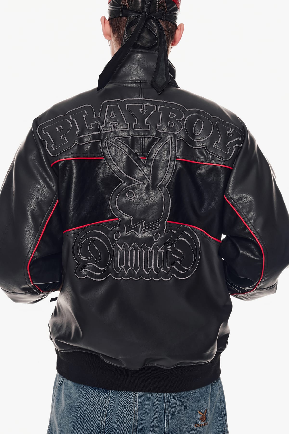 [INVITED] [PLAYBOY x DIMITO] BLOCK FAUX LEATHER JACKET CEMENT GREY