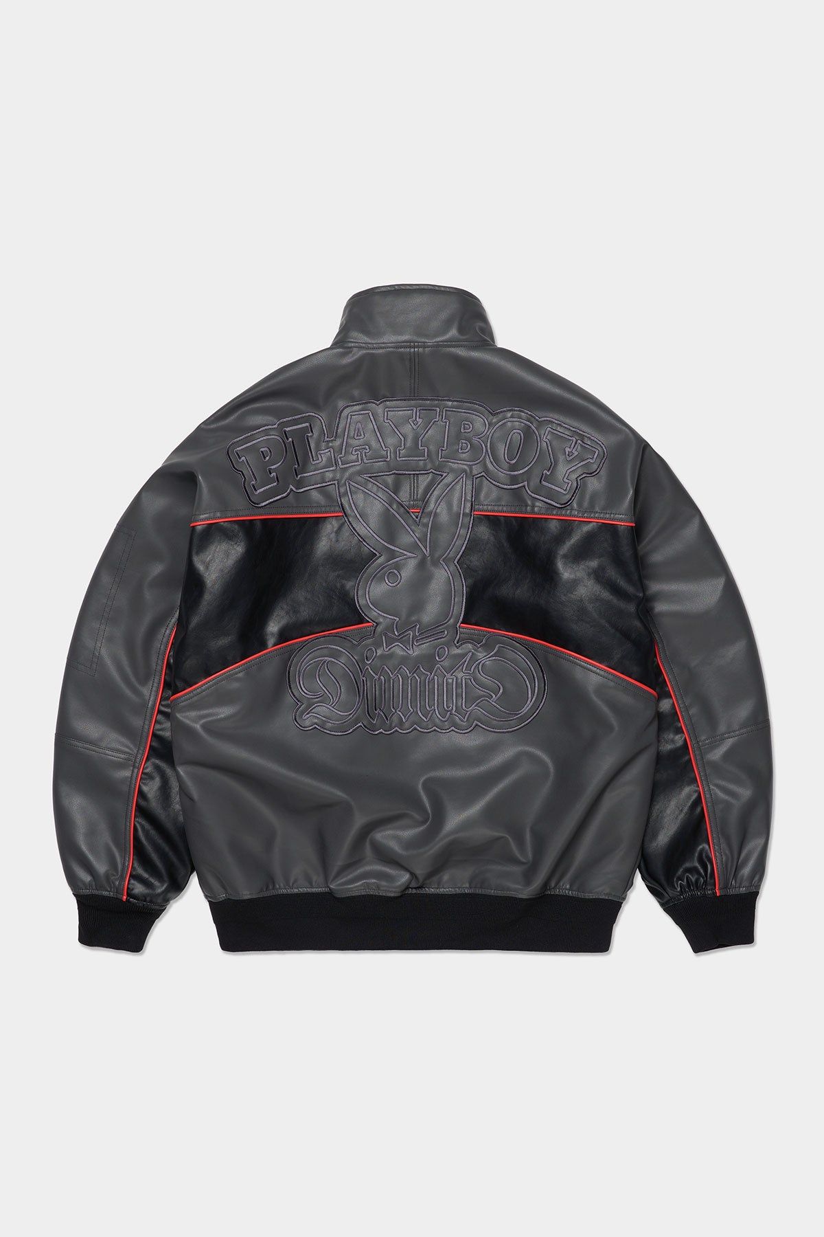 VERT [PLAYBOY x DIMITO] BLOCK FAUX LEATHER JACKET CEMENT GREY