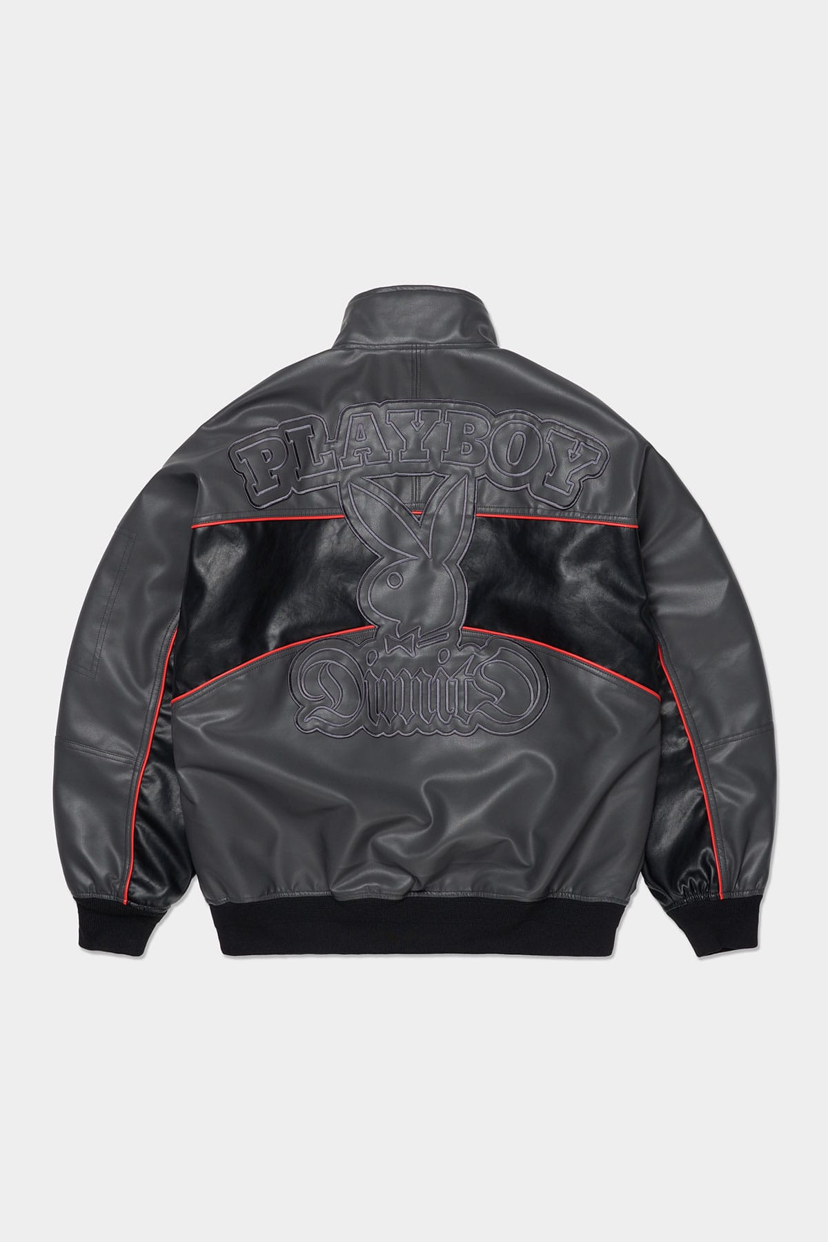 [PROMO] [PLAYBOY x DIMITO] BLOCK FAUX LEATHER JACKET CEMENT GREY