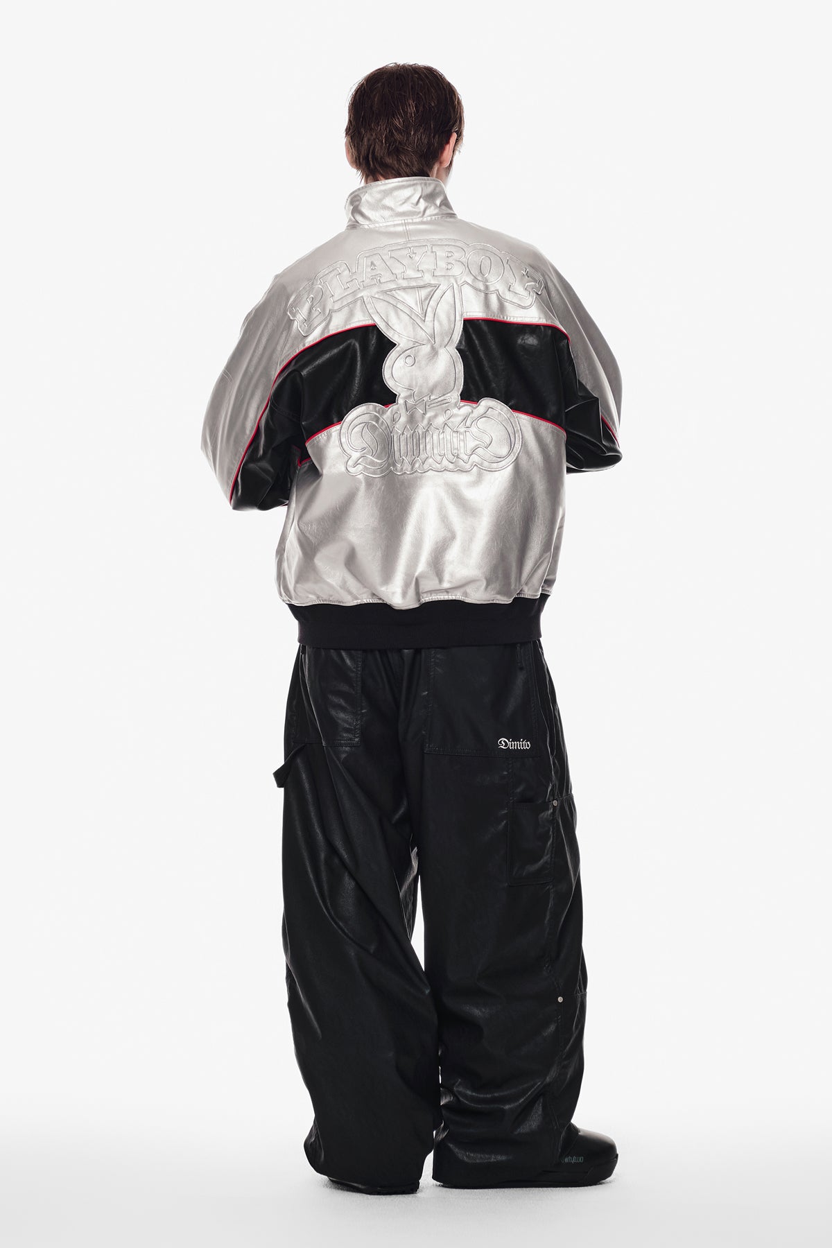 VERT [PLAYBOY x DIMITO] BLOCK FAUX LEATHER JACKET METAL GREY