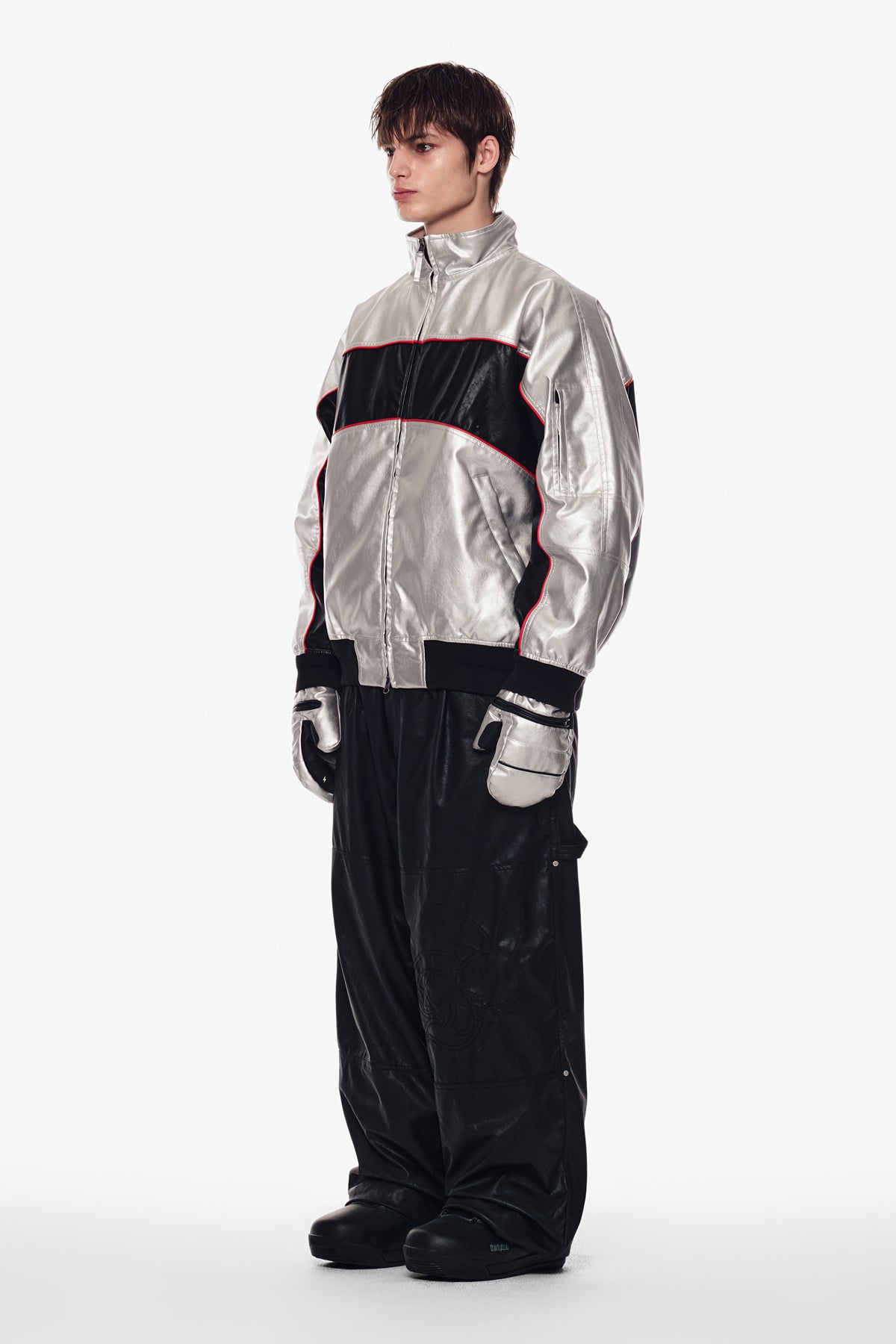 VERT [PLAYBOY x DIMITO] BLOCK FAUX LEATHER JACKET METAL GREY