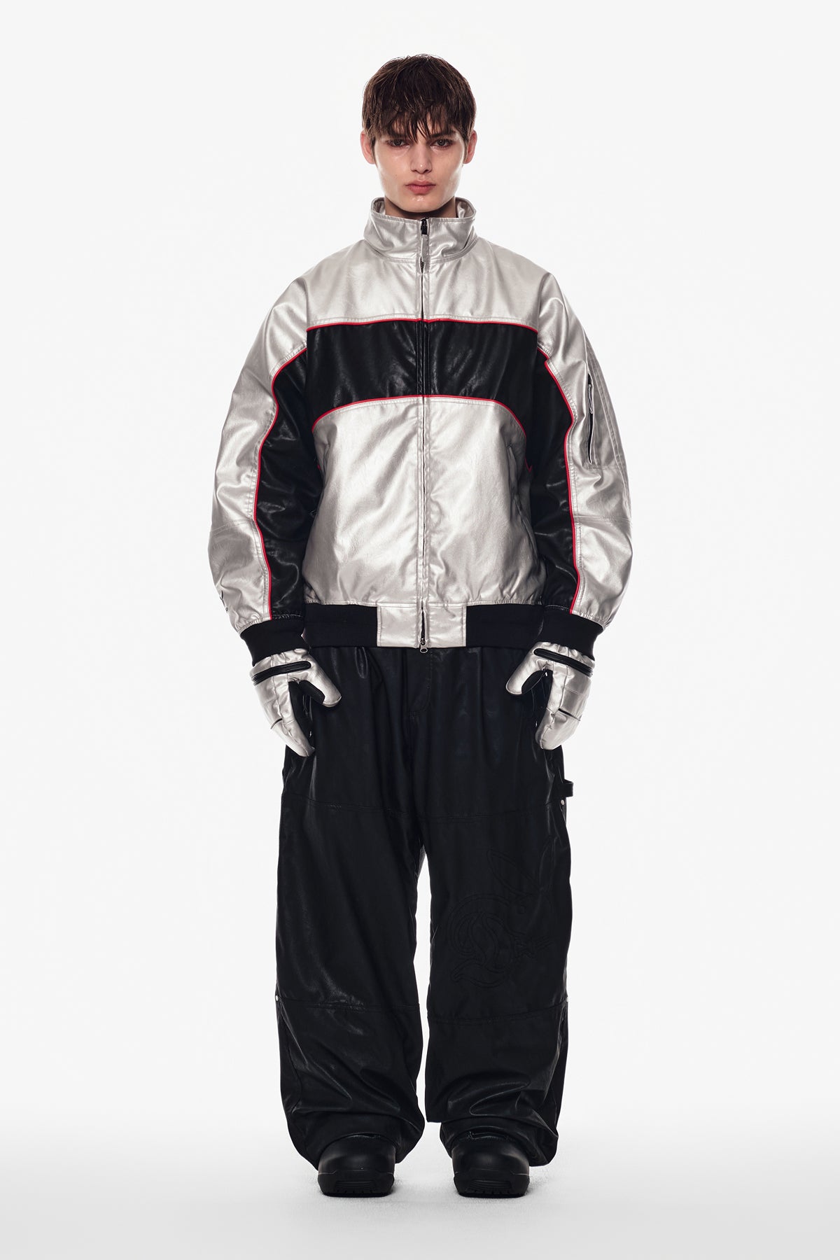 VERT [PLAYBOY x DIMITO] BLOCK FAUX LEATHER JACKET METAL GREY