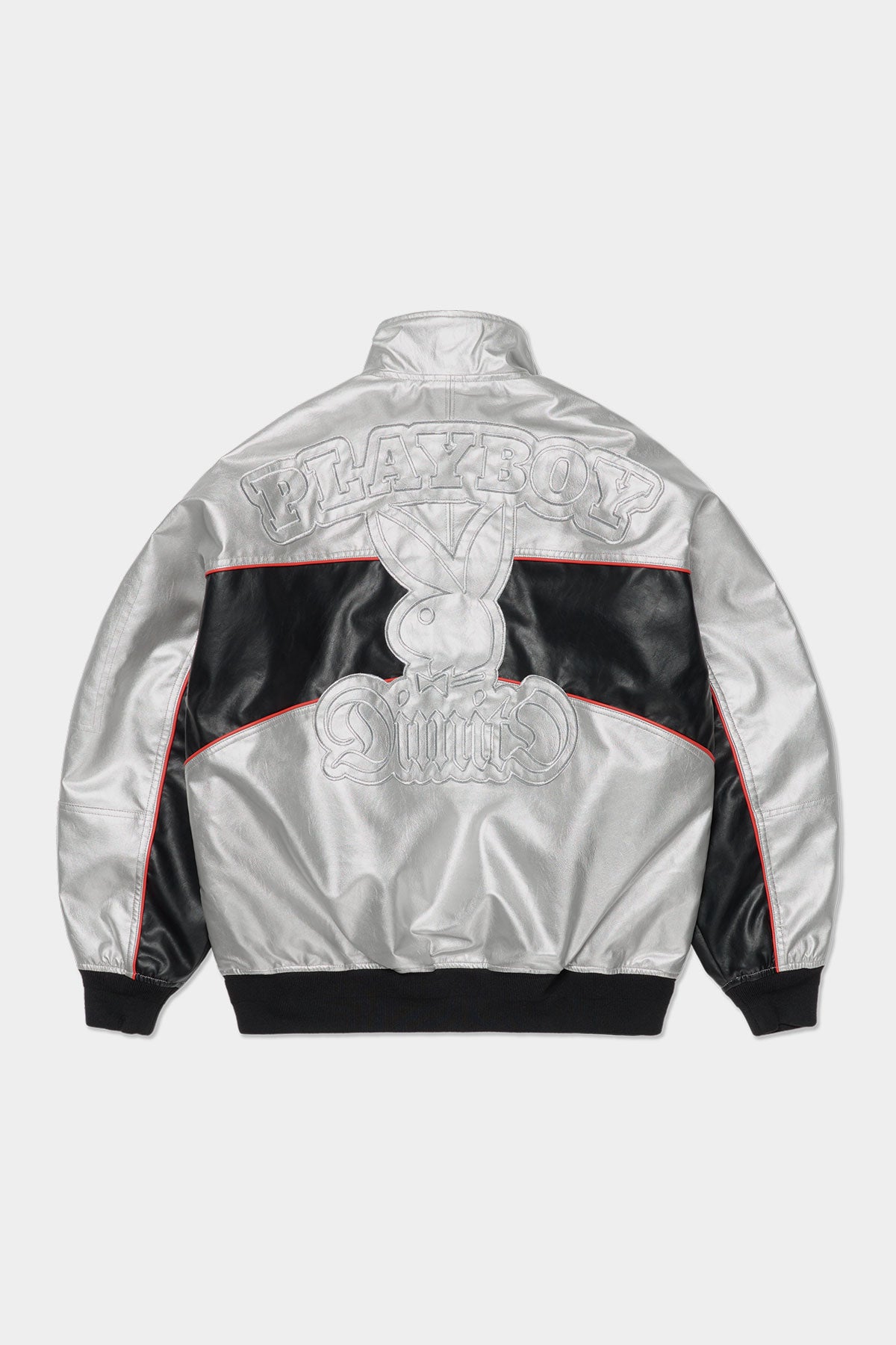 VERT [PLAYBOY x DIMITO] BLOCK FAUX LEATHER JACKET METAL GREY