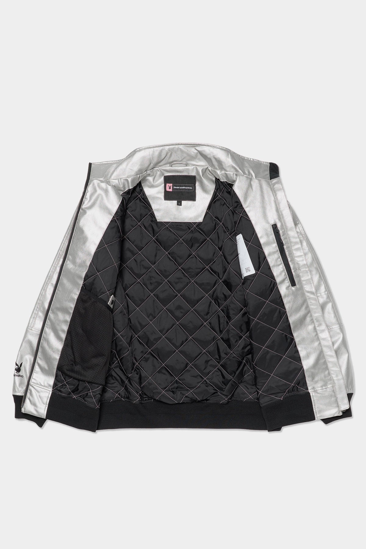 VERT [PLAYBOY x DIMITO] BLOCK FAUX LEATHER JACKET METAL GREY