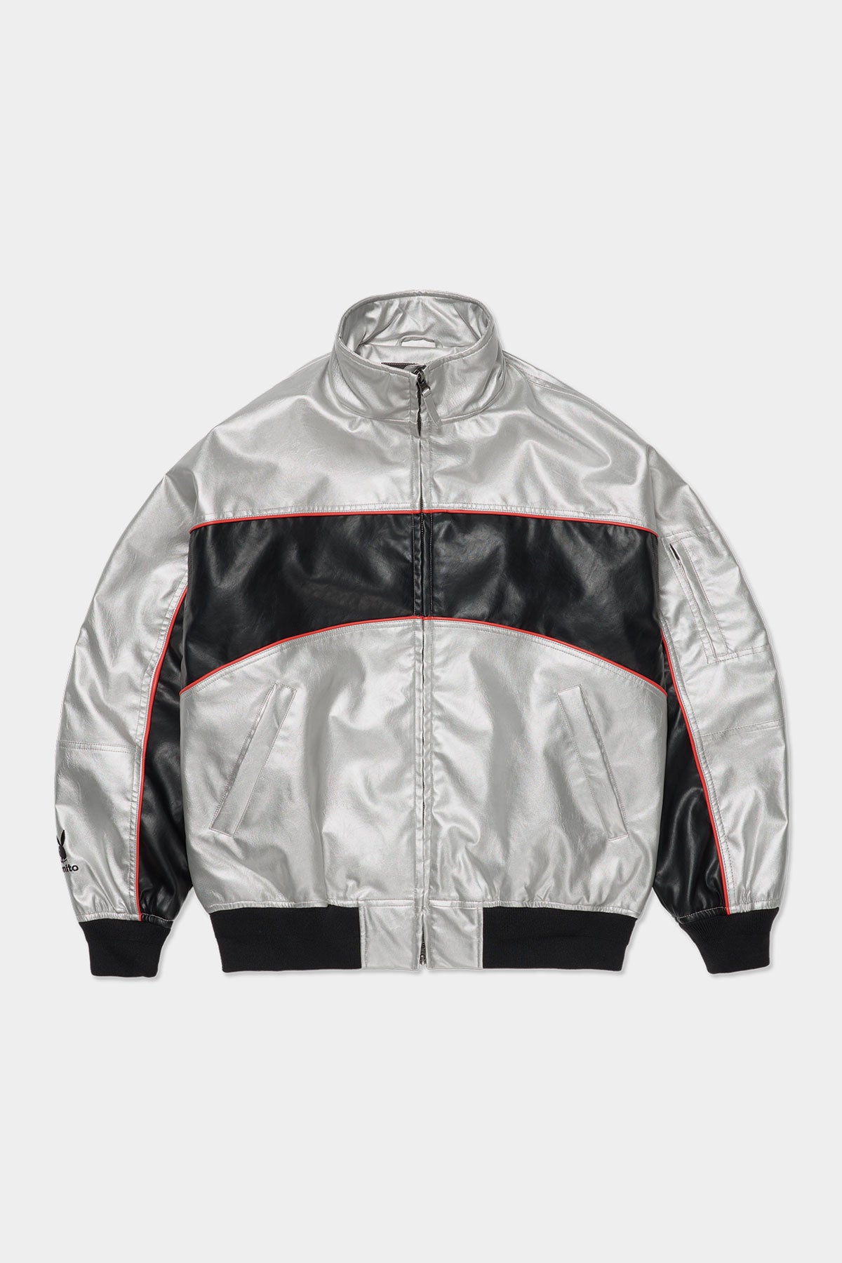 VERT [PLAYBOY x DIMITO] BLOCK FAUX LEATHER JACKET METAL GREY