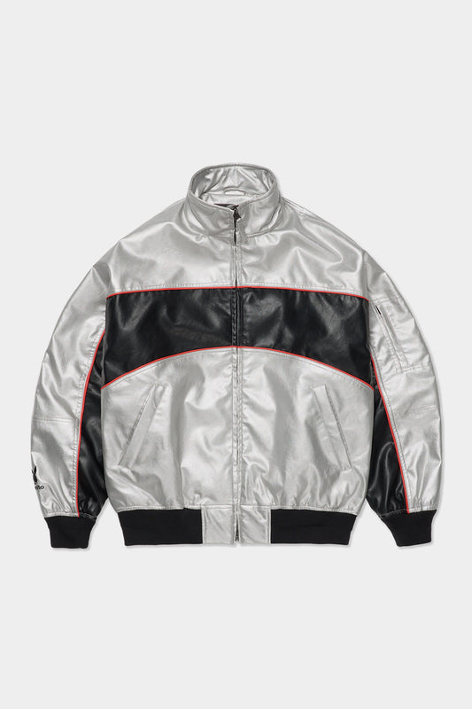 VERT [PLAYBOY x DIMITO] BLOCK FAUX LEATHER JACKET METAL GREY