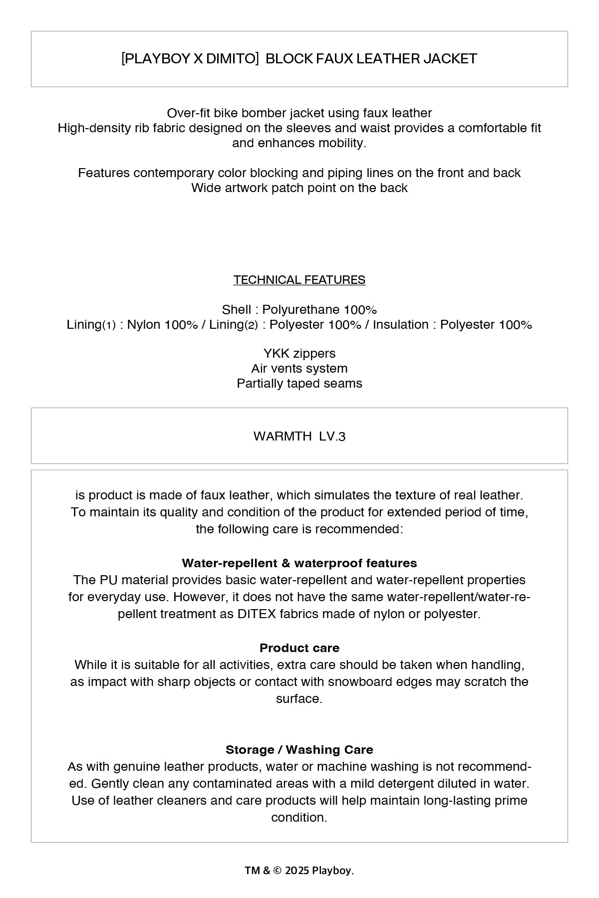 VERT [PLAYBOY x DIMITO] BLOCK FAUX LEATHER JACKET METAL GREY