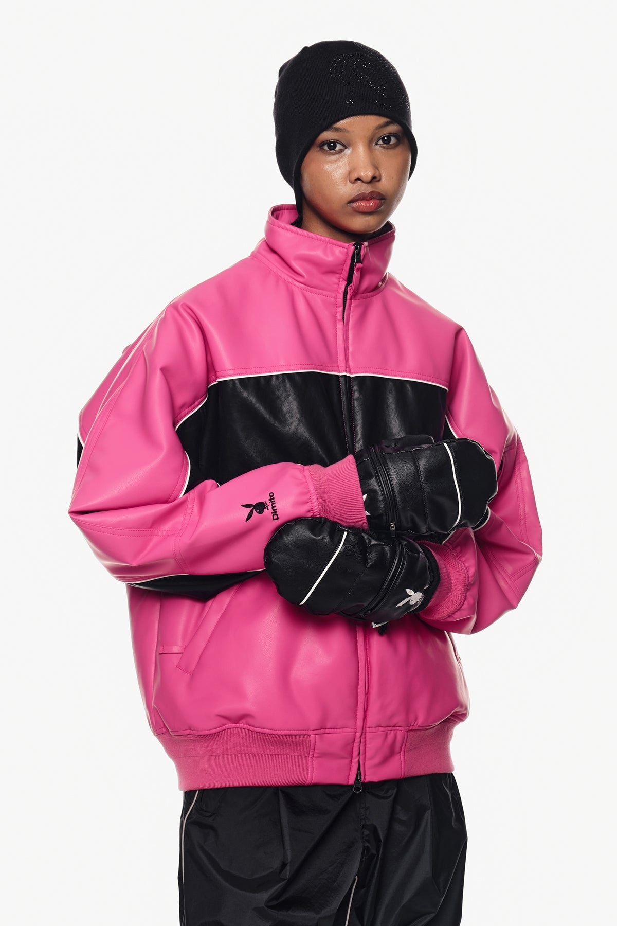 [INVITED] [PLAYBOY x DIMITO] BLOCK FAUX LEATHER JACKET RUDE PINK