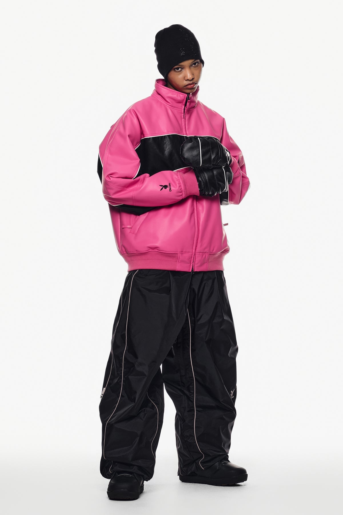 [INVITED] [PLAYBOY x DIMITO] BLOCK FAUX LEATHER JACKET RUDE PINK