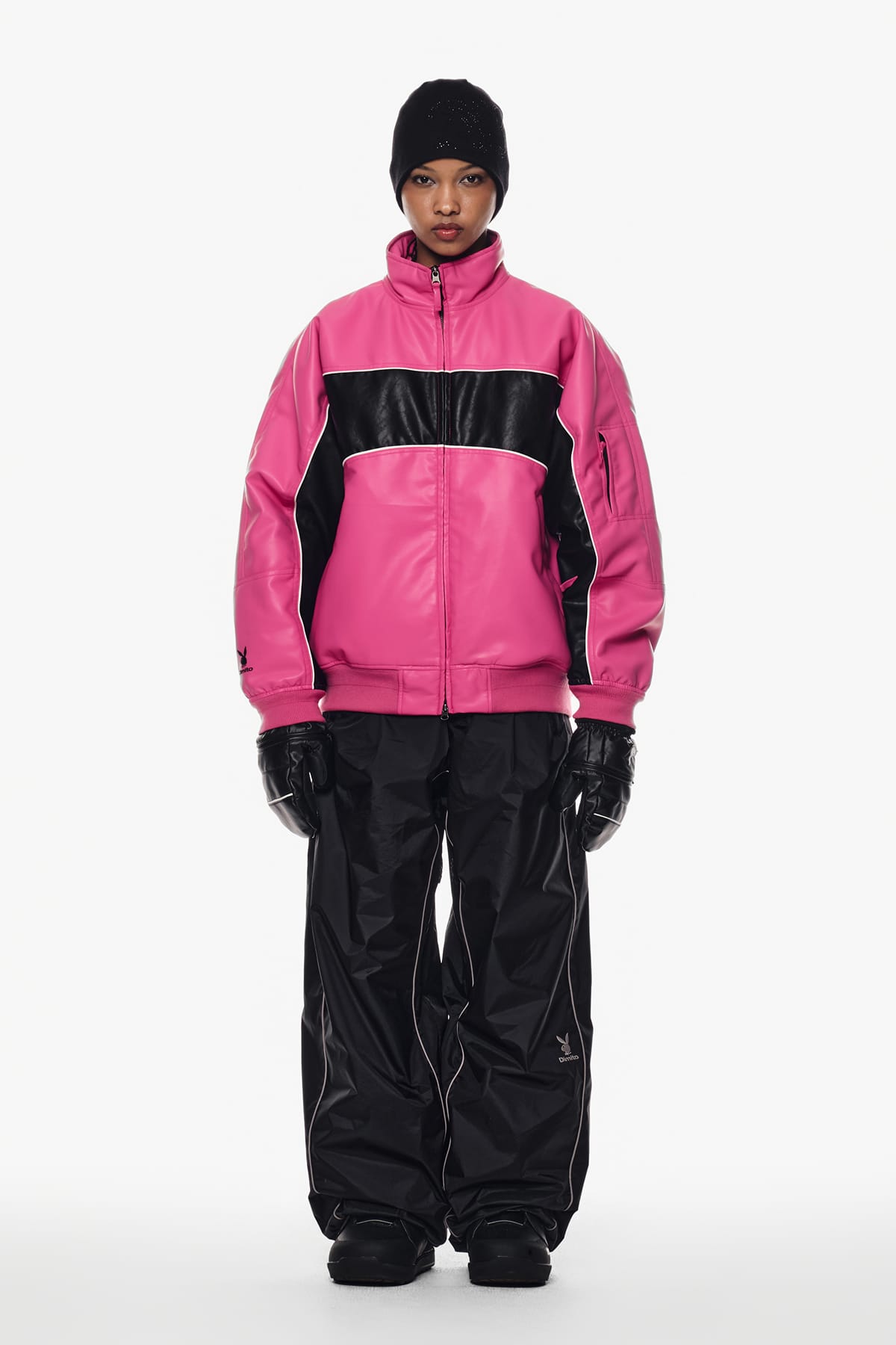 [INVITED] [PLAYBOY x DIMITO] BLOCK FAUX LEATHER JACKET RUDE PINK