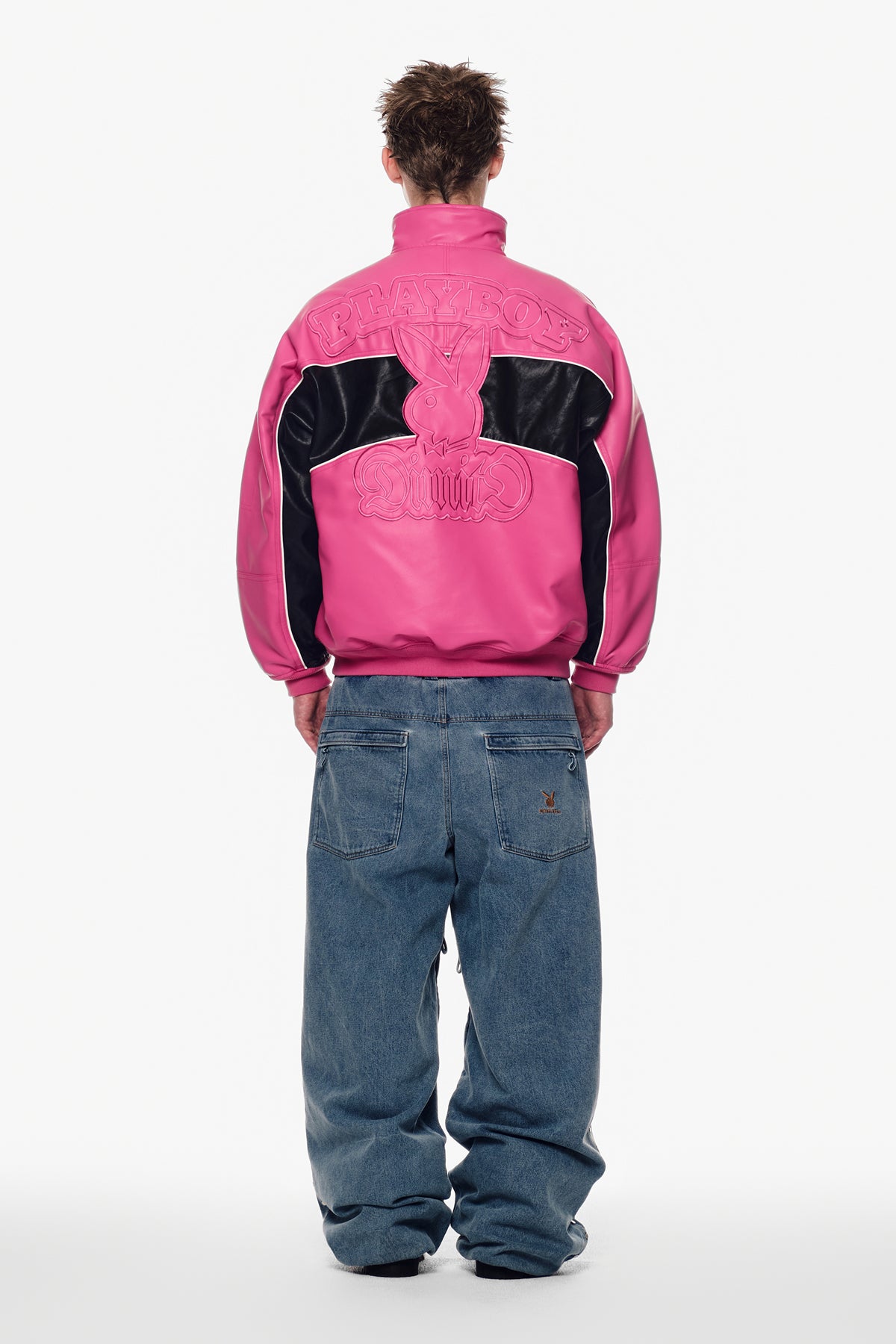 VERT [PLAYBOY x DIMITO] BLOCK FAUX LEATHER JACKET RUDE PINK