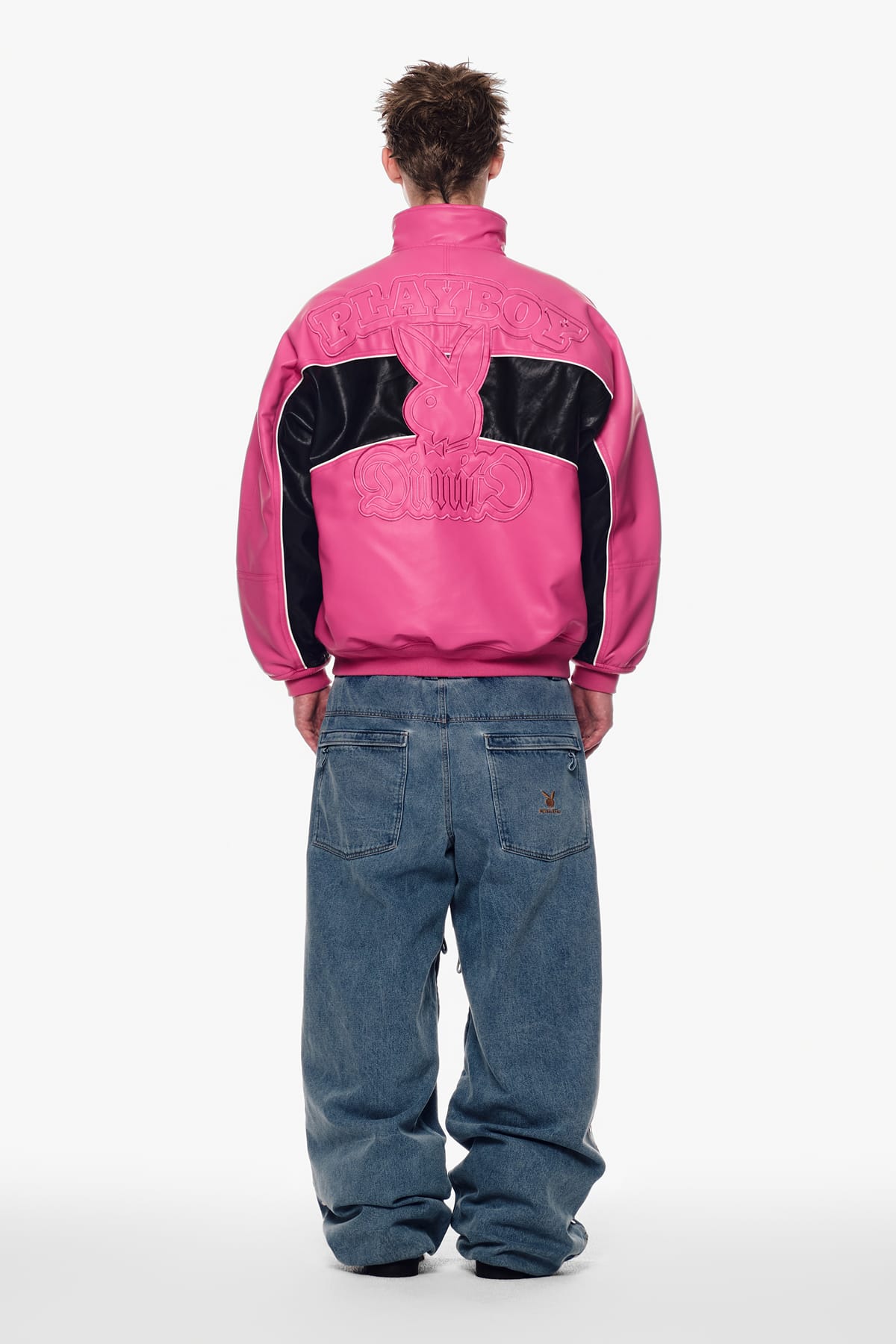 [INVITED] [PLAYBOY x DIMITO] BLOCK FAUX LEATHER JACKET RUDE PINK