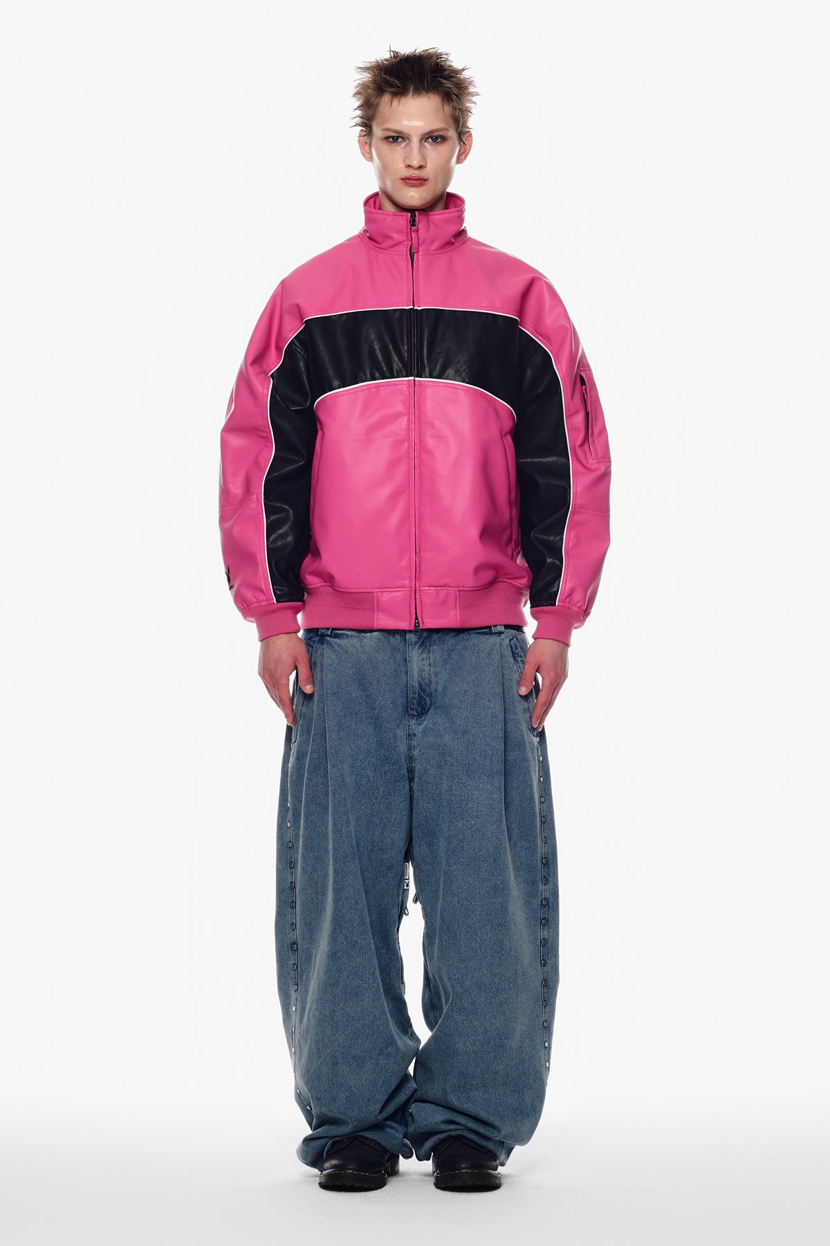 VERT [PLAYBOY x DIMITO] BLOCK FAUX LEATHER JACKET RUDE PINK