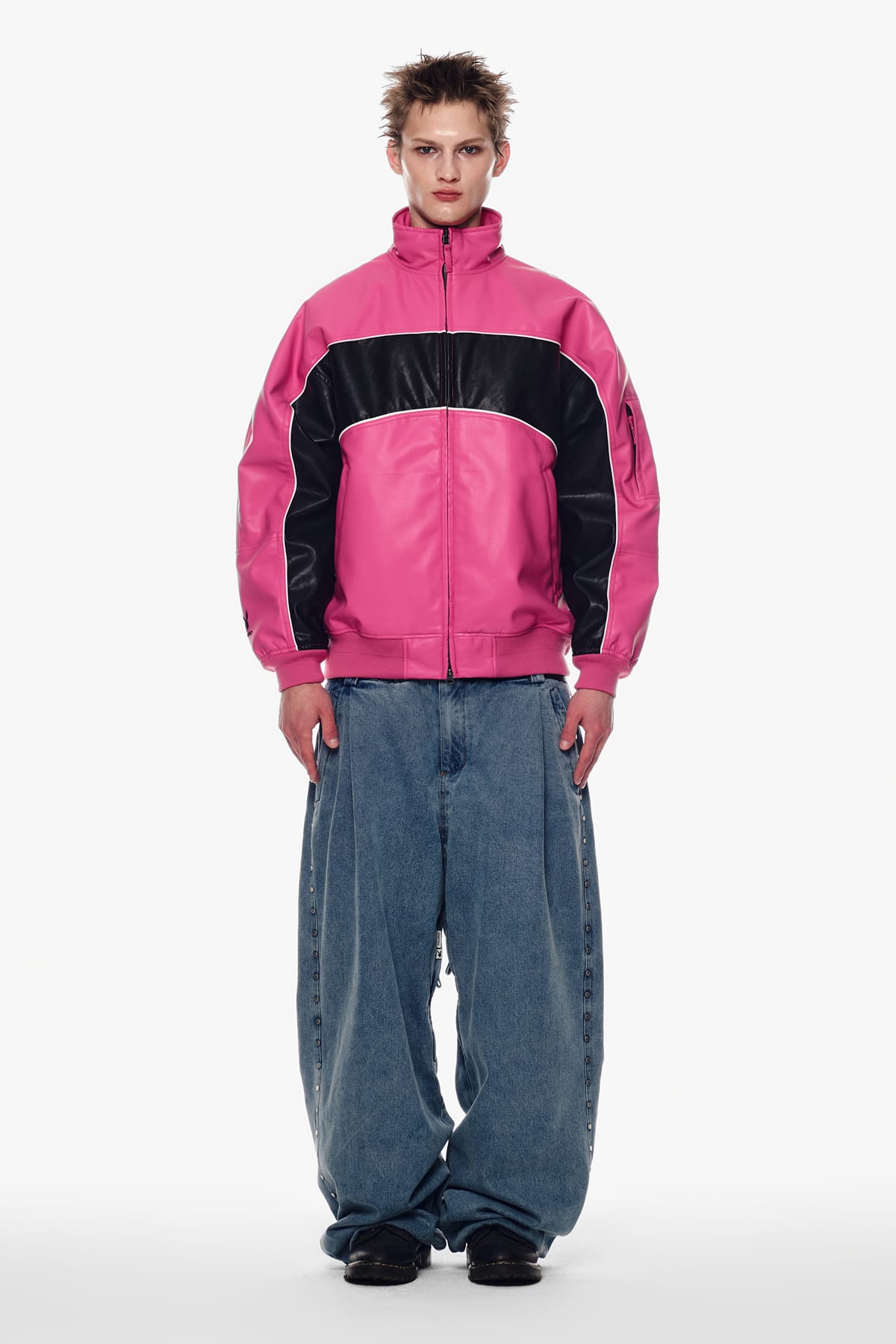 [INVITED] [PLAYBOY x DIMITO] BLOCK FAUX LEATHER JACKET RUDE PINK