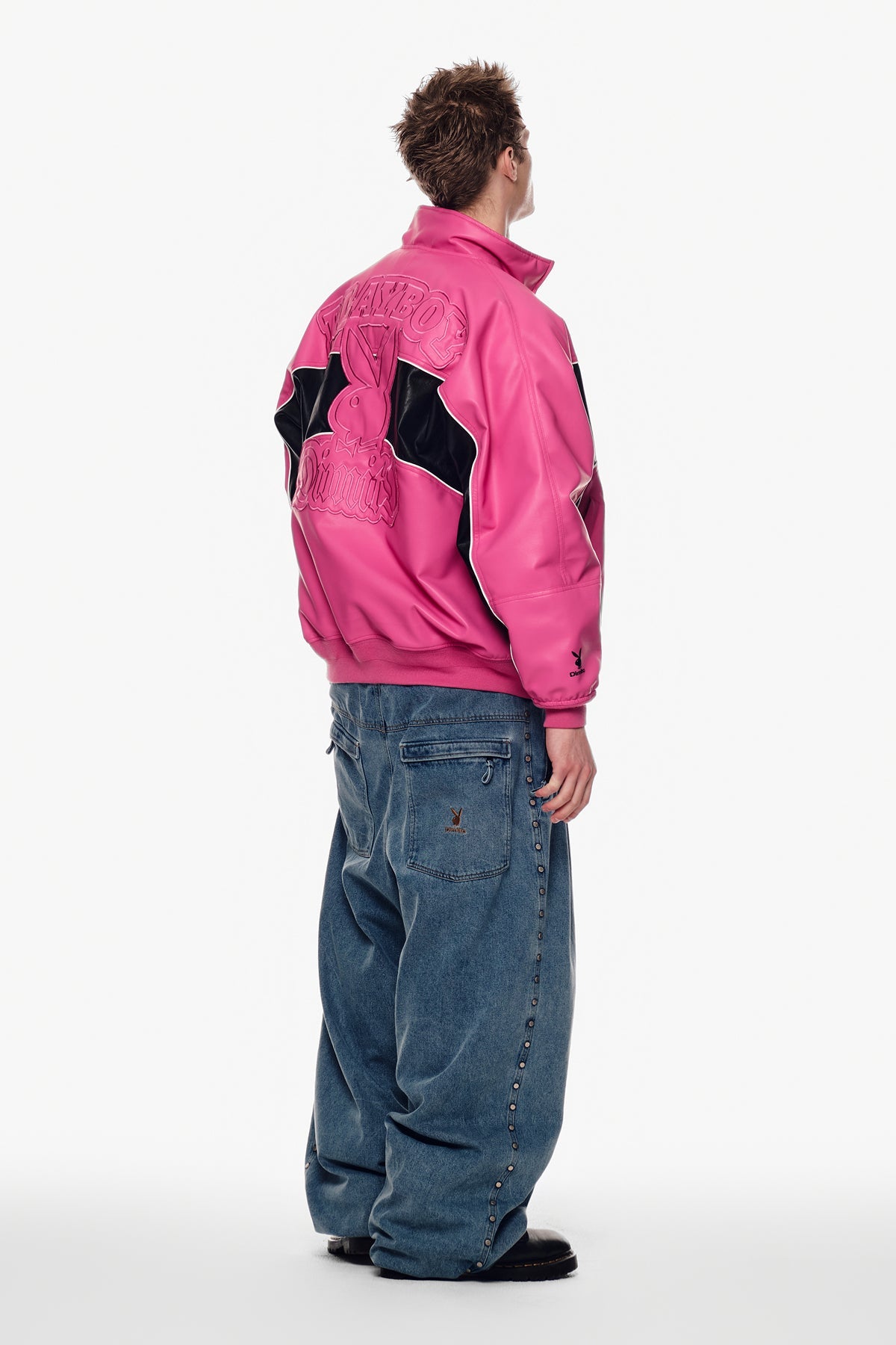 [INVITED] [PLAYBOY x DIMITO] BLOCK FAUX LEATHER JACKET RUDE PINK