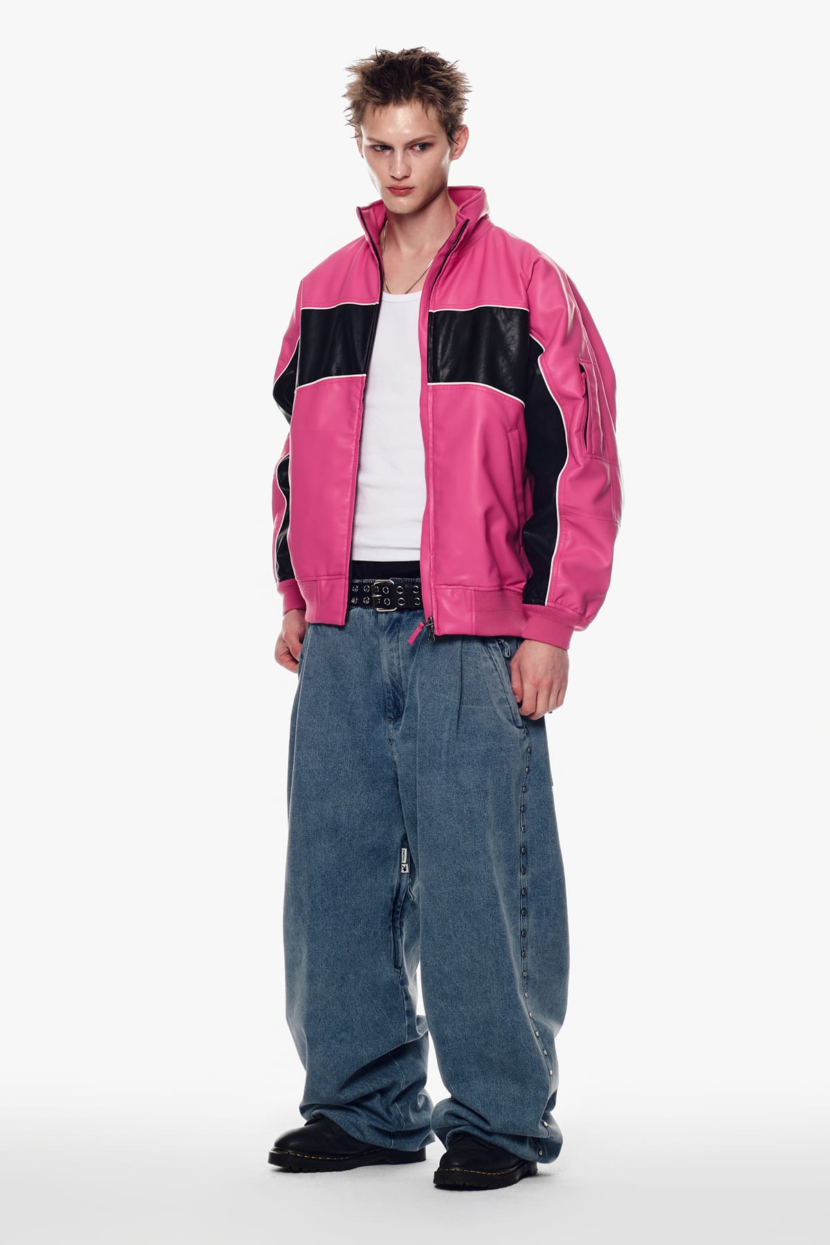 [INVITED] [PLAYBOY x DIMITO] BLOCK FAUX LEATHER JACKET RUDE PINK