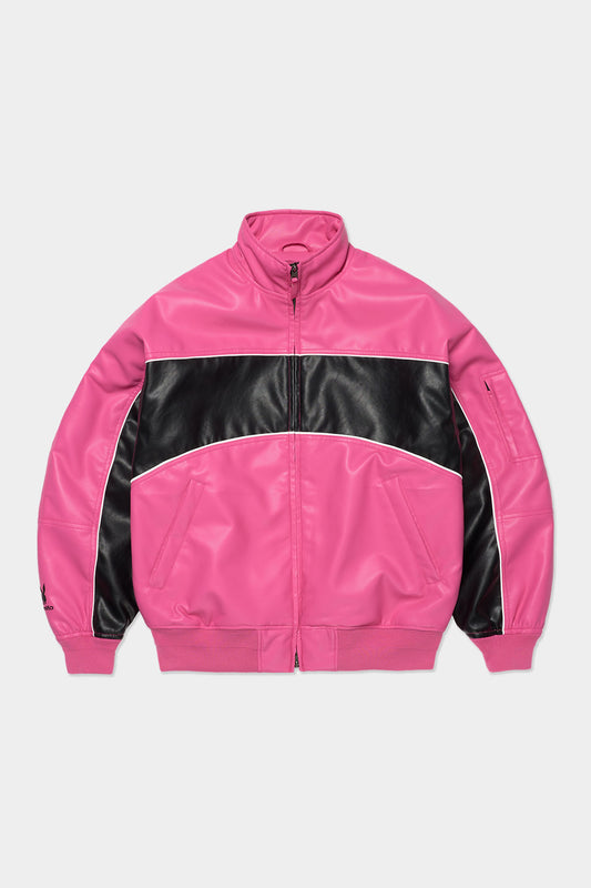 VERT [PLAYBOY x DIMITO] BLOCK FAUX LEATHER JACKET RUDE PINK