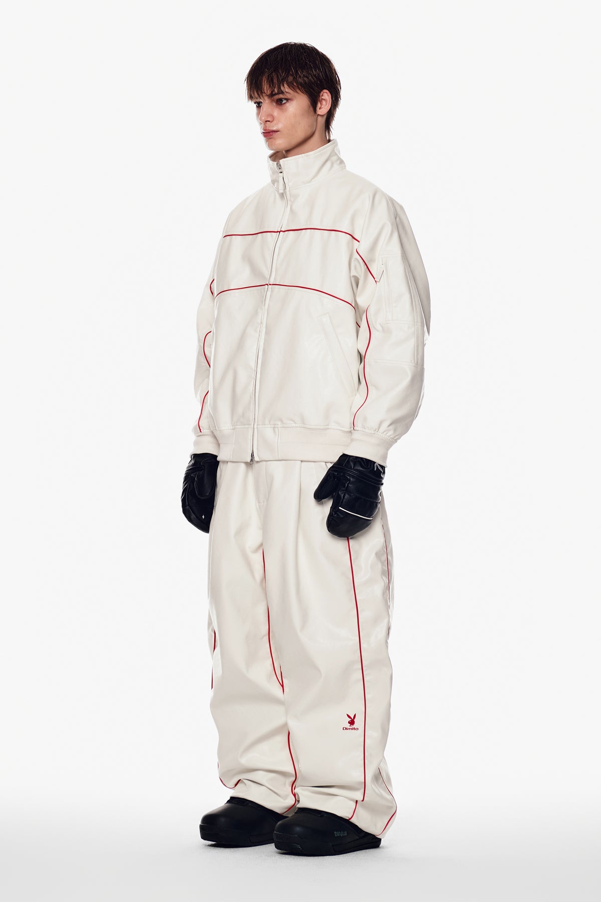 VERT [PLAYBOY x DIMITO] BLOCK FAUX LEATHER JACKET WHITE