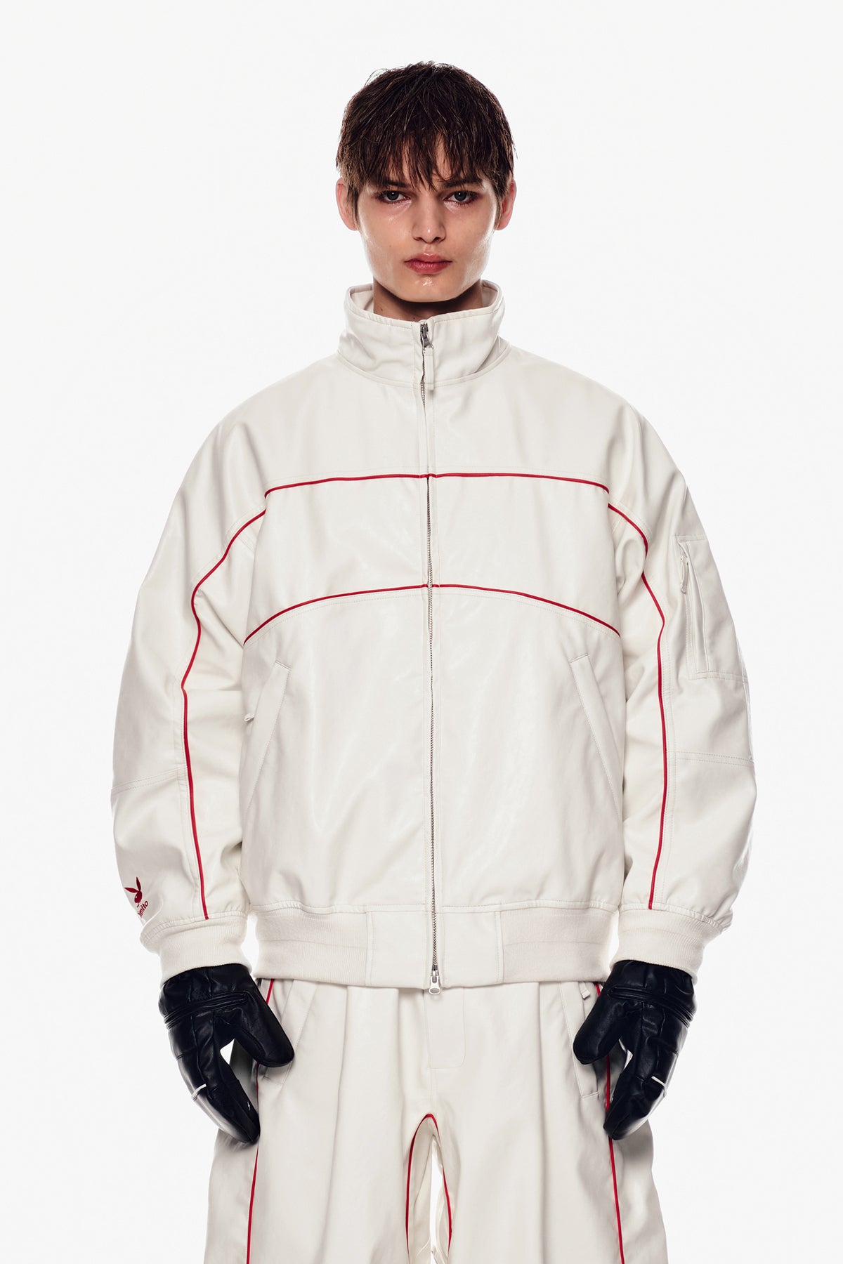 VERT [PLAYBOY x DIMITO] BLOCK FAUX LEATHER JACKET WHITE