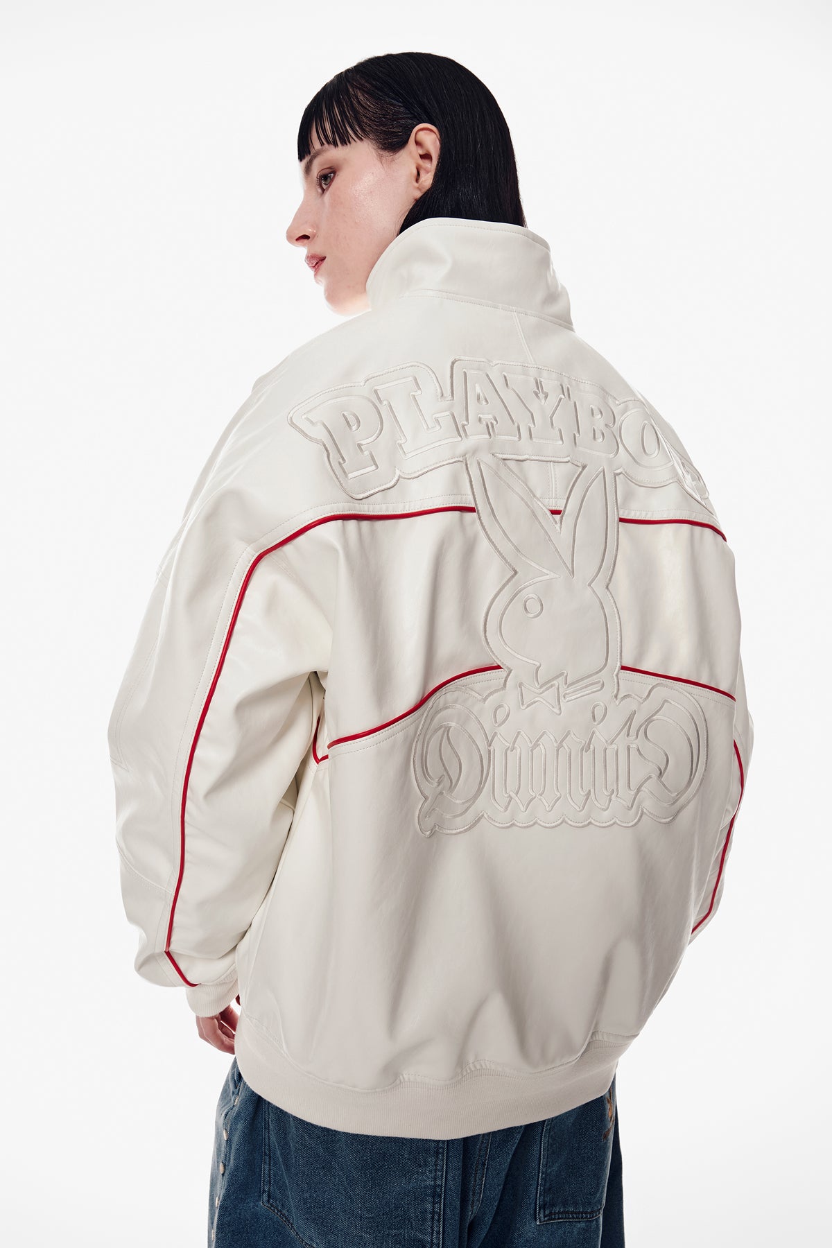 VERT [PLAYBOY x DIMITO] BLOCK FAUX LEATHER JACKET WHITE