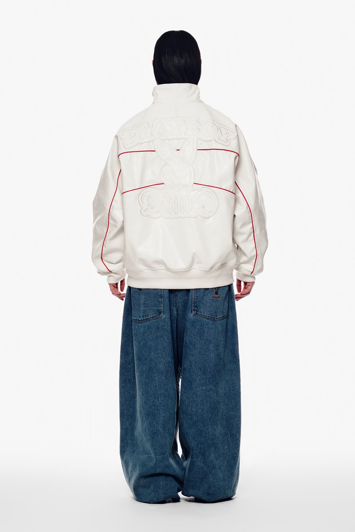 VERT [PLAYBOY x DIMITO] BLOCK FAUX LEATHER JACKET WHITE