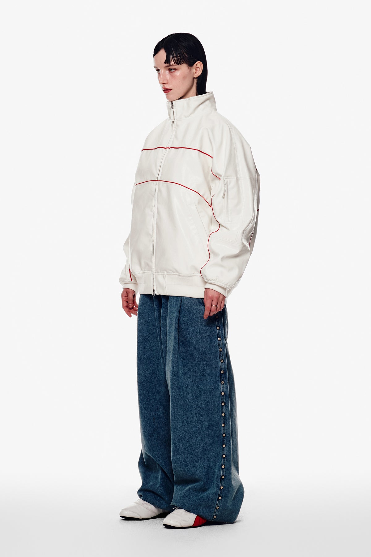 VERT [PLAYBOY x DIMITO] BLOCK FAUX LEATHER JACKET WHITE