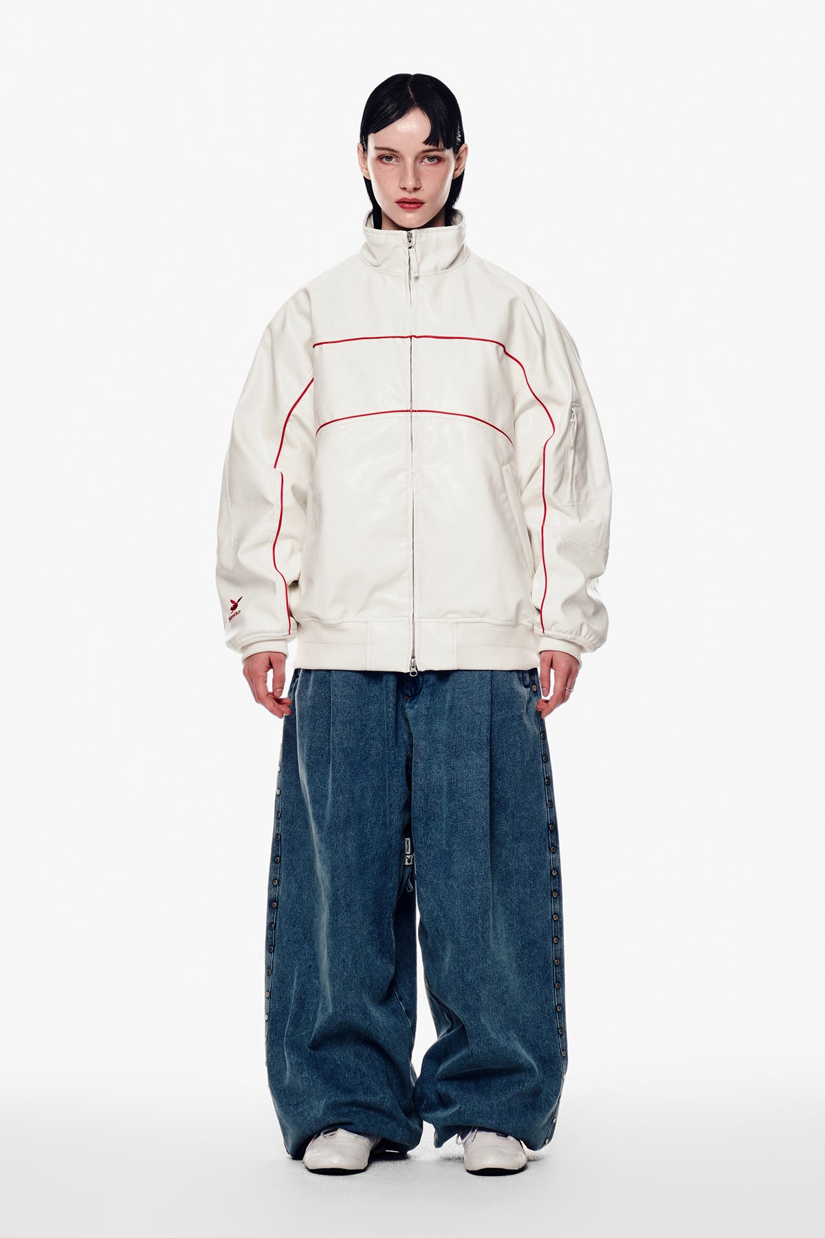 VERT [PLAYBOY x DIMITO] BLOCK FAUX LEATHER JACKET WHITE