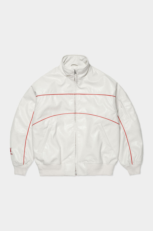 VERT [PLAYBOY x DIMITO] BLOCK FAUX LEATHER JACKET WHITE