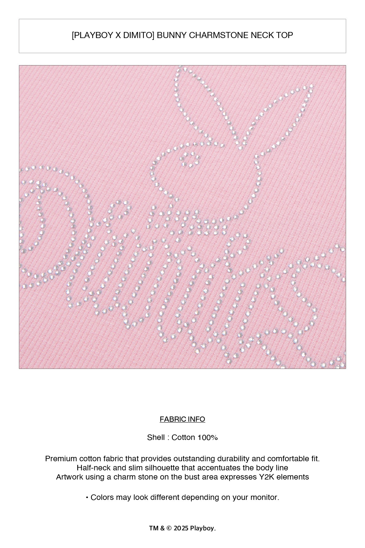 VERT [PLAYBOY x DIMITO] BUNNY CHARMSTONE NECK TOP BLACK