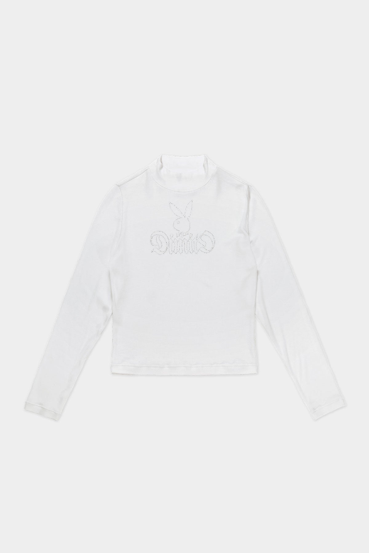 VERT [PLAYBOY x DIMITO] BUNNY CHARMSTONE NECK TOP WHITE