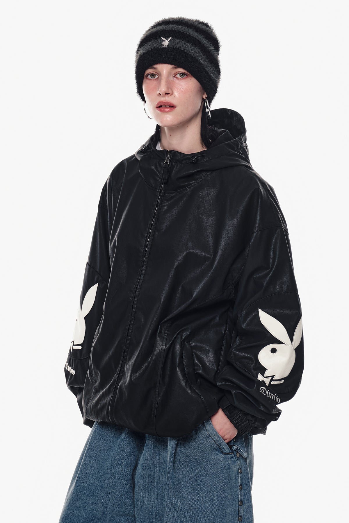 [INVITED] [PLAYBOY x DIMITO] BUNNY FAUX LEATHER JACKET BLACK