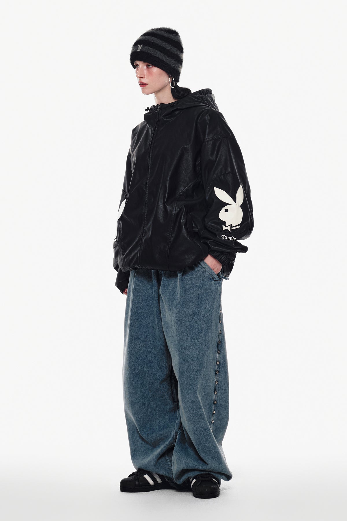[INVITED] [PLAYBOY x DIMITO] BUNNY FAUX LEATHER JACKET BLACK
