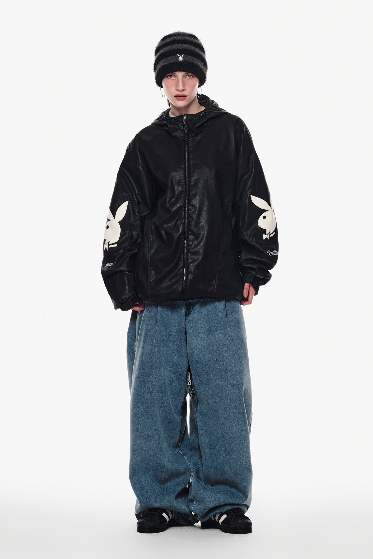 VERT [PLAYBOY x DIMITO] BUNNY FAUX LEATHER JACKET BLACK