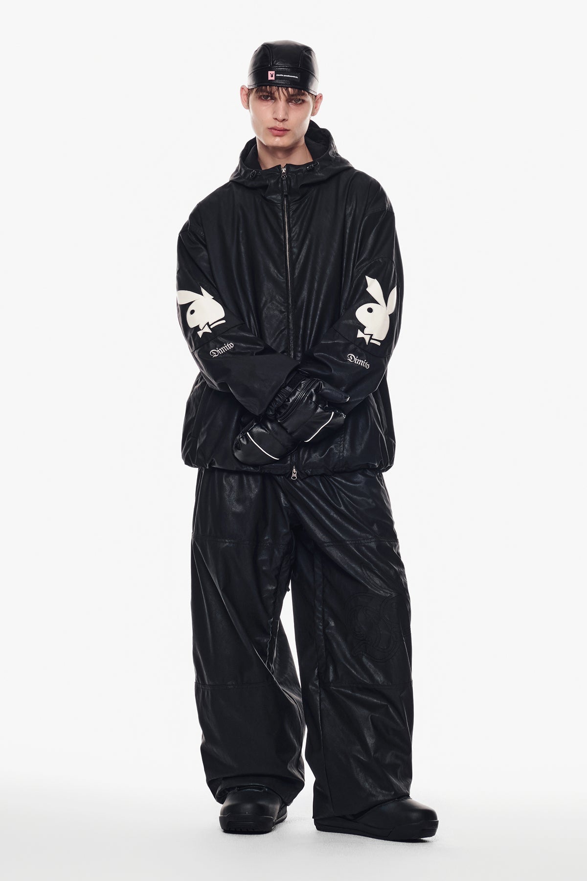 [INVITED] [PLAYBOY x DIMITO] BUNNY FAUX LEATHER JACKET BLACK