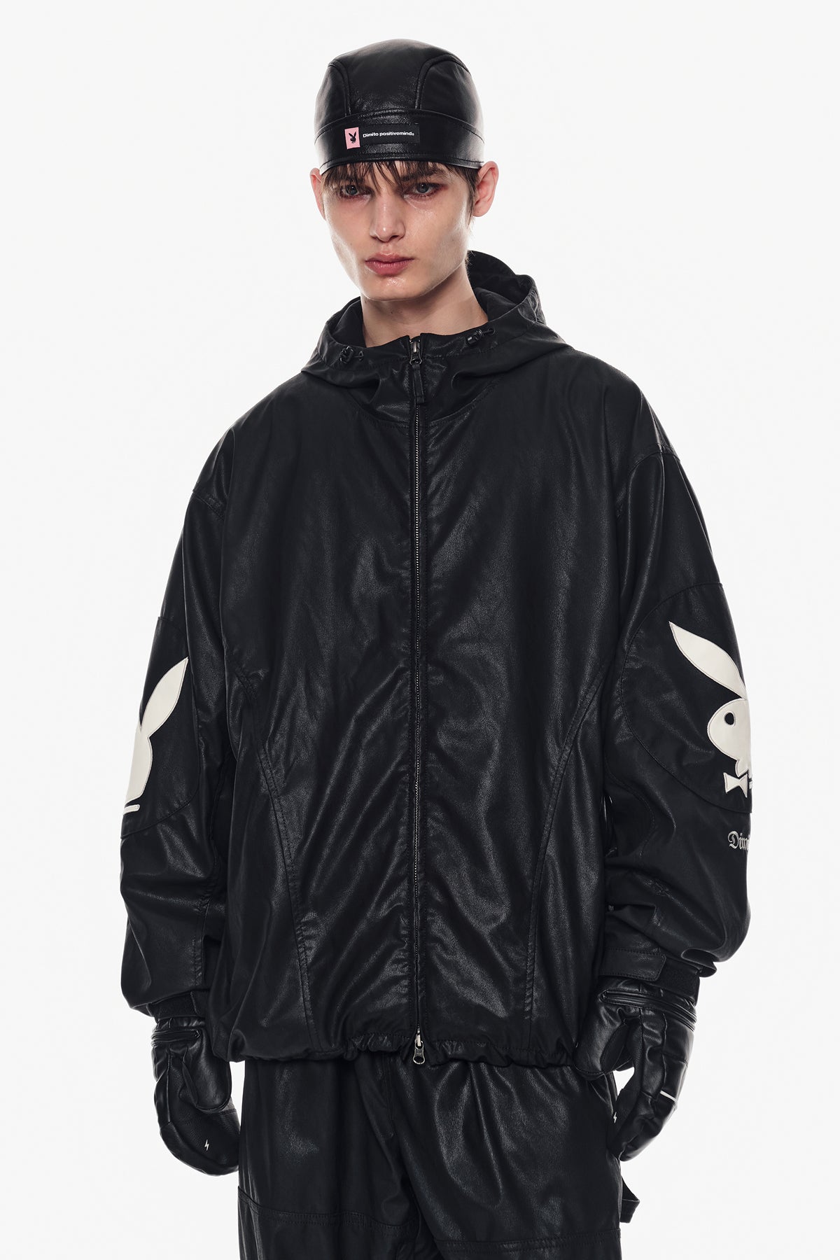 VERT [PLAYBOY x DIMITO] BUNNY FAUX LEATHER JACKET BLACK