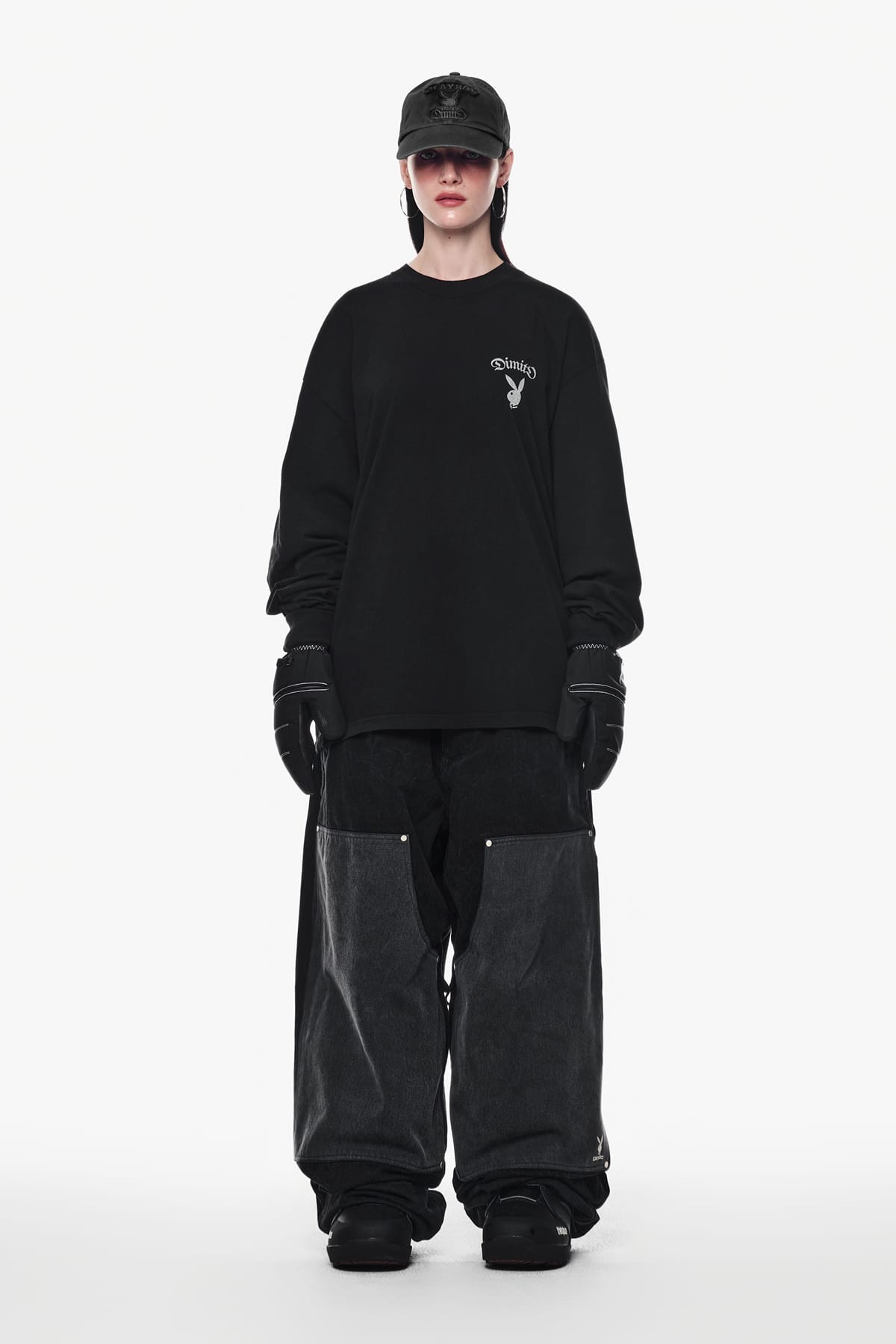 [INVITED] [PLAYBOY x DIMITO] BUNNY GRAPHIC LSV GD 6.5OZ TEE BLACK