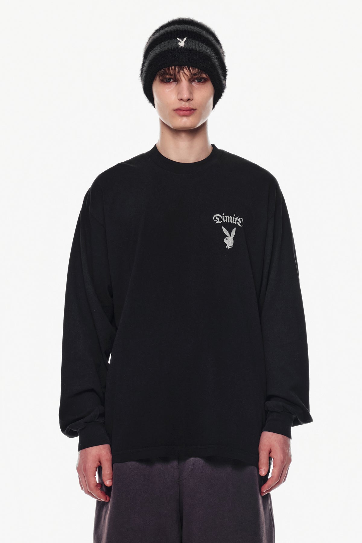 VERT [PLAYBOY x DIMITO] BUNNY GRAPHIC LSV GD 6.5OZ TEE BLACK