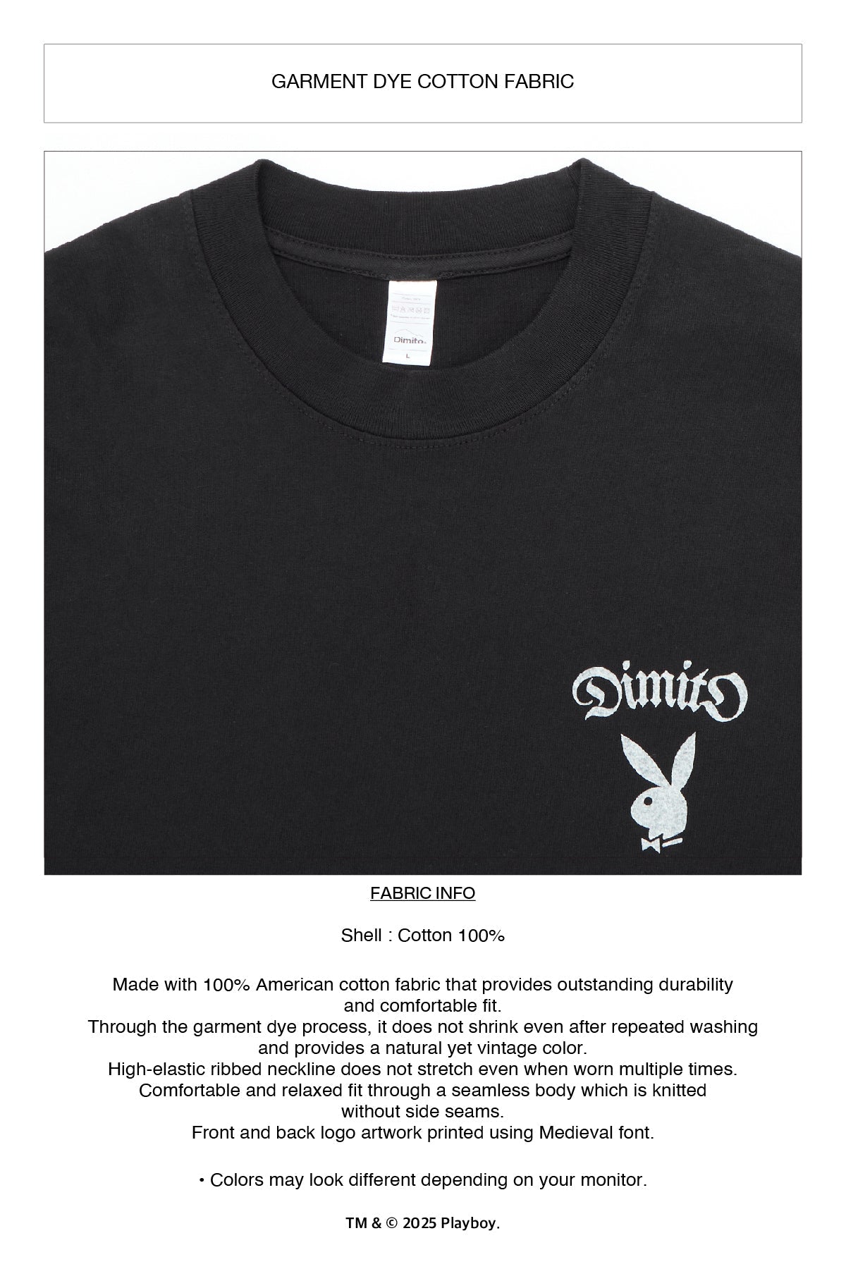 [INVITED] [PLAYBOY x DIMITO] BUNNY GRAPHIC LSV GD 6.5OZ TEE BLACK