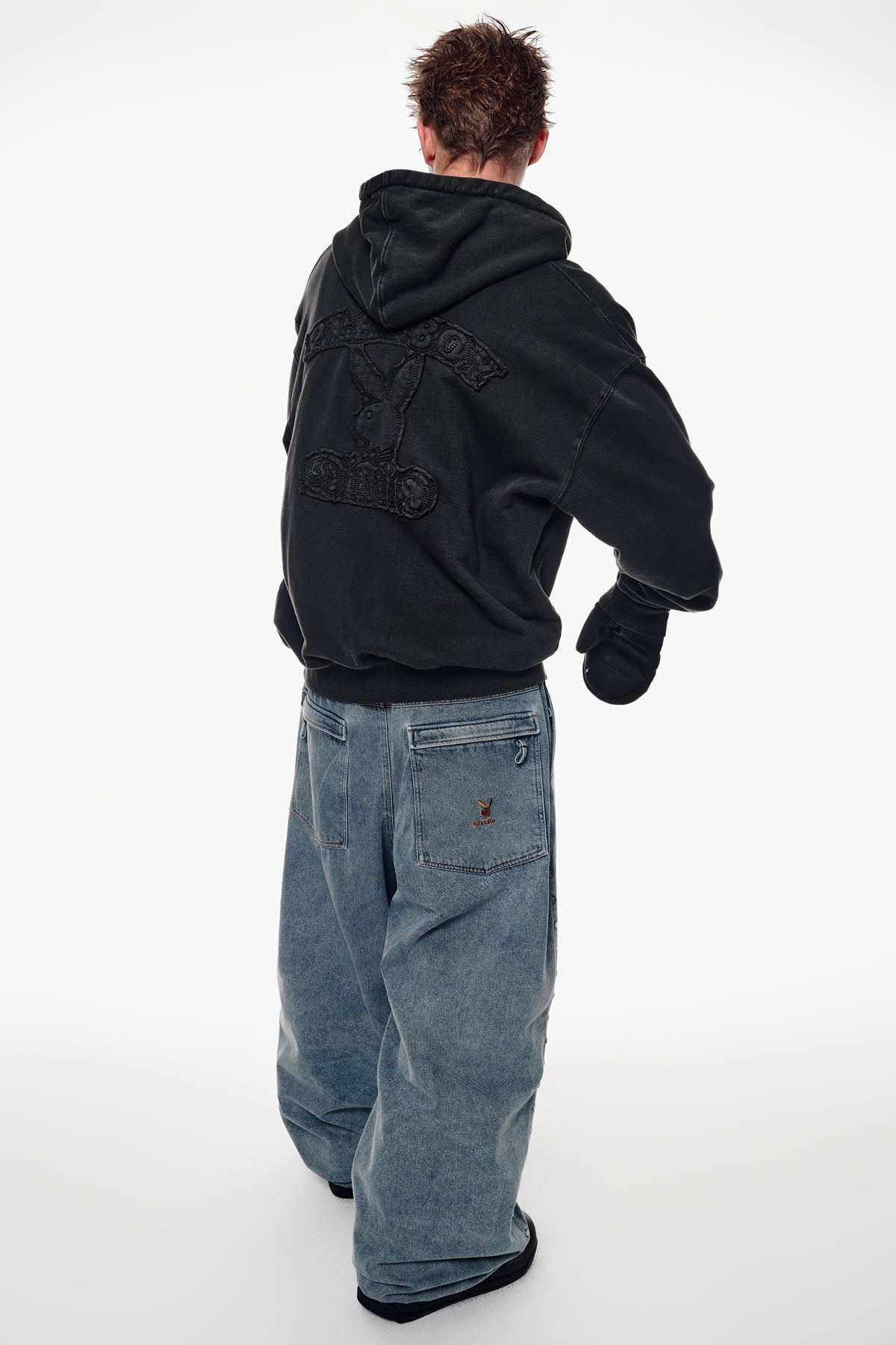 VERT [PLAYBOY x DIMITO] BUNNY ZIP HOODIE WASHED BLACK