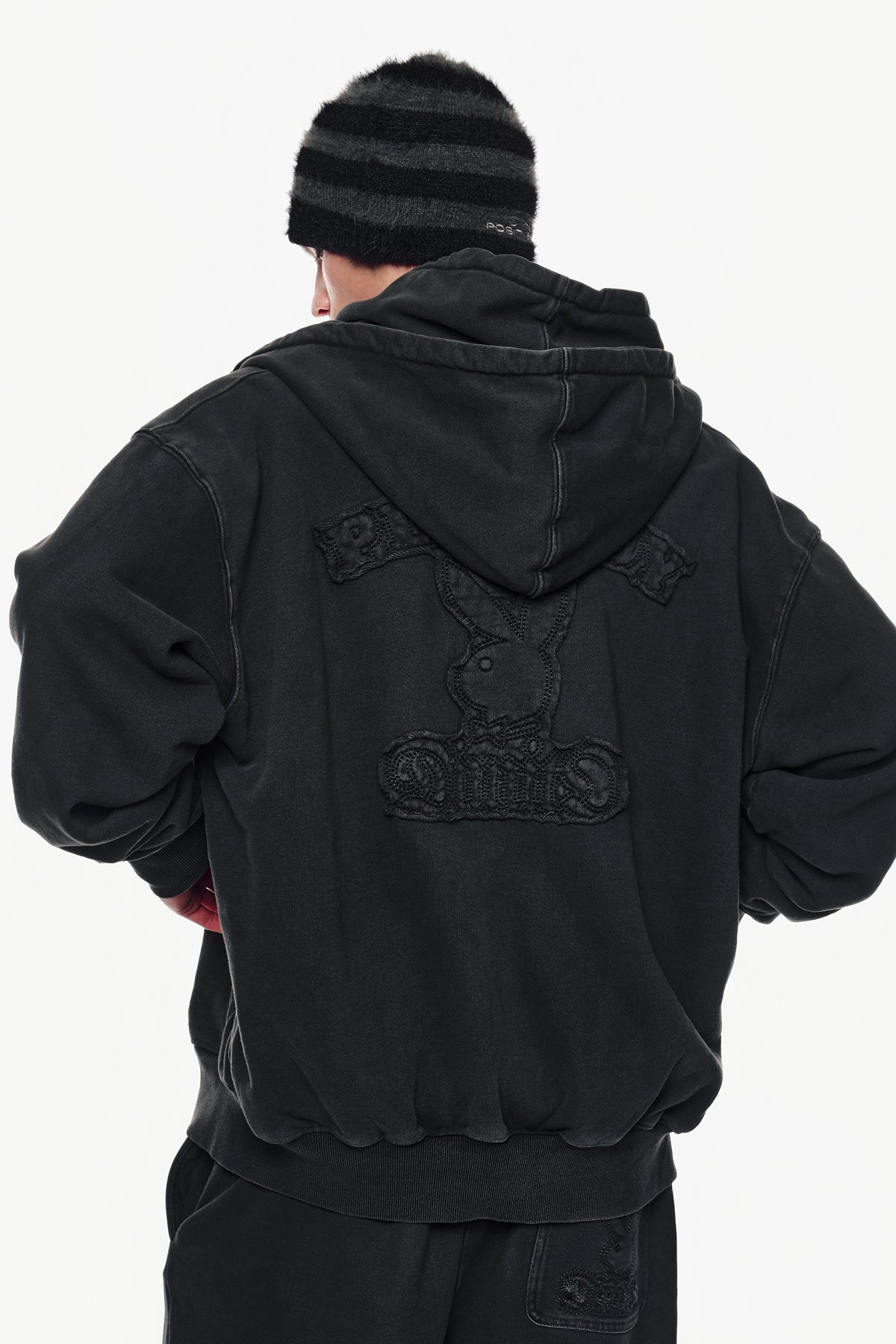 VERT [PLAYBOY x DIMITO] BUNNY ZIP HOODIE WASHED BLACK