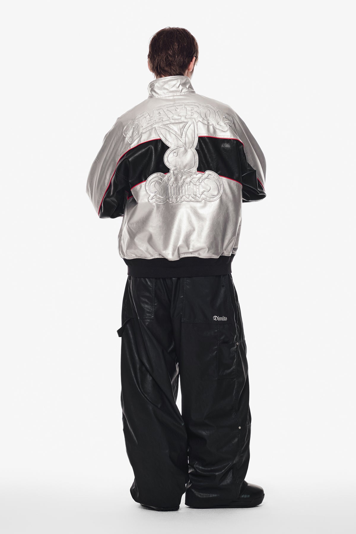 VERT [PLAYBOY x DIMITO] CARPENTER FAUX LEATHER PANTS (WIDE FIT LV.2) BLACK