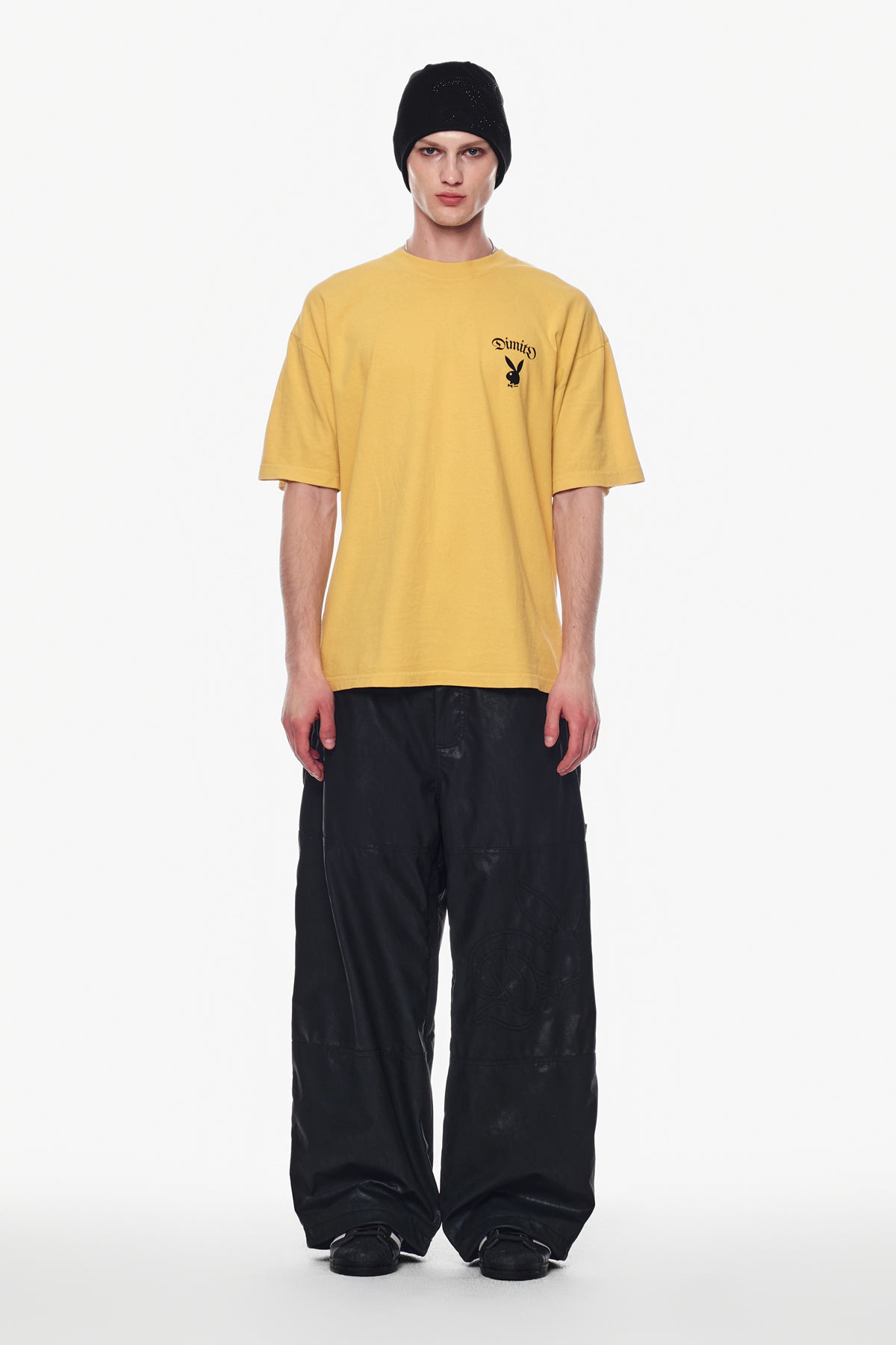 VERT [PLAYBOY x DIMITO] CARPENTER FAUX LEATHER PANTS (WIDE FIT LV.2) BLACK